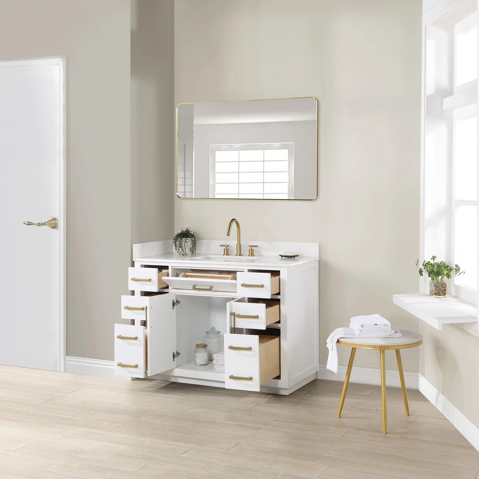 Altair Design Gavino 48" Single Bathroom Vanity in White with Grain White Composite Stone Countertop - Image 9