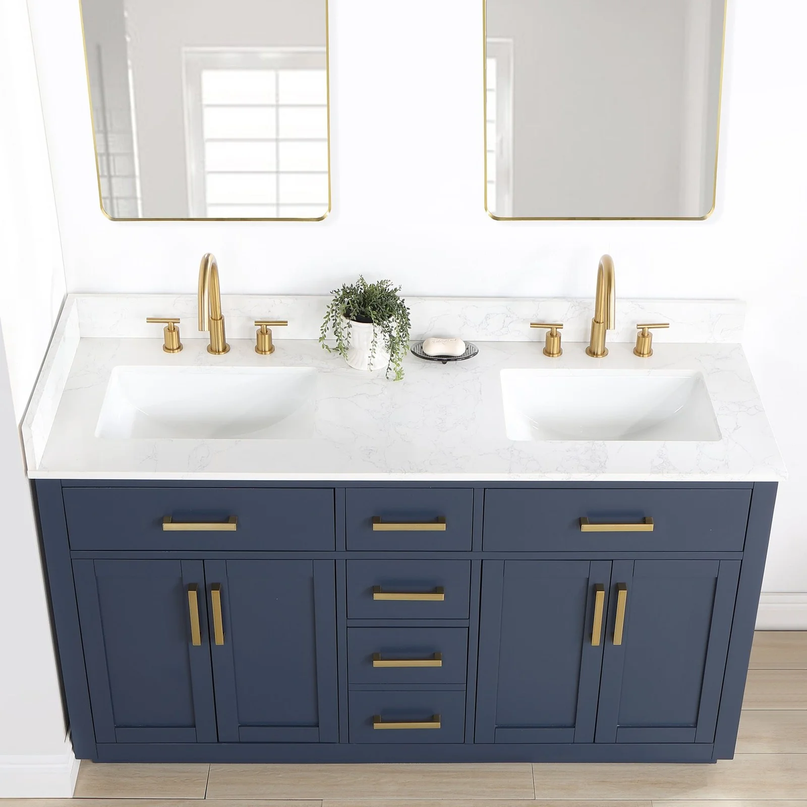 Altair Design Gavino 60" Double Bathroom Vanity in Royal Blue with Grain White Composite Stone Countertop - Image 5