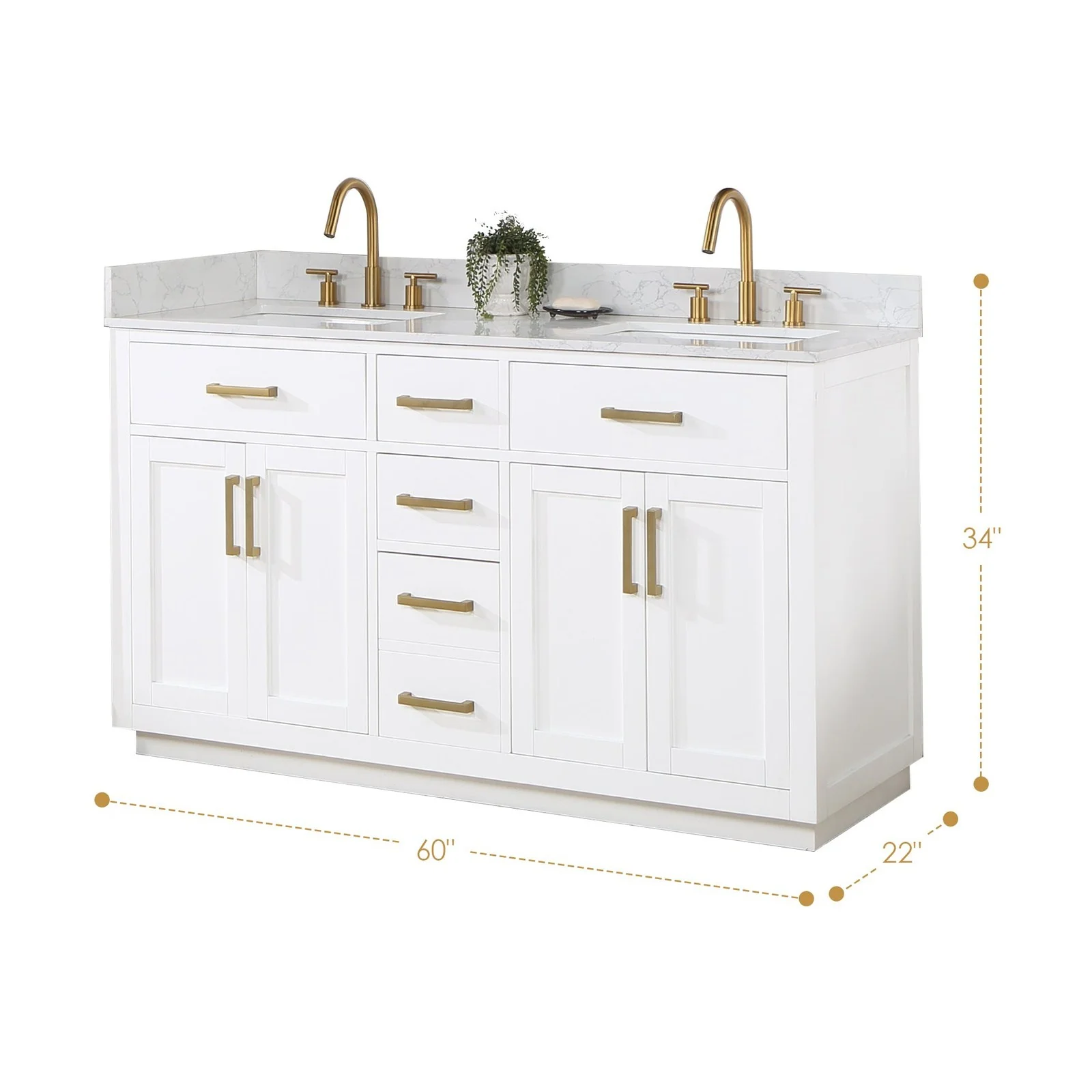Altair Design Gavino 60" Double Bathroom Vanity in White with Grain White Composite Stone Countertop - Image 16
