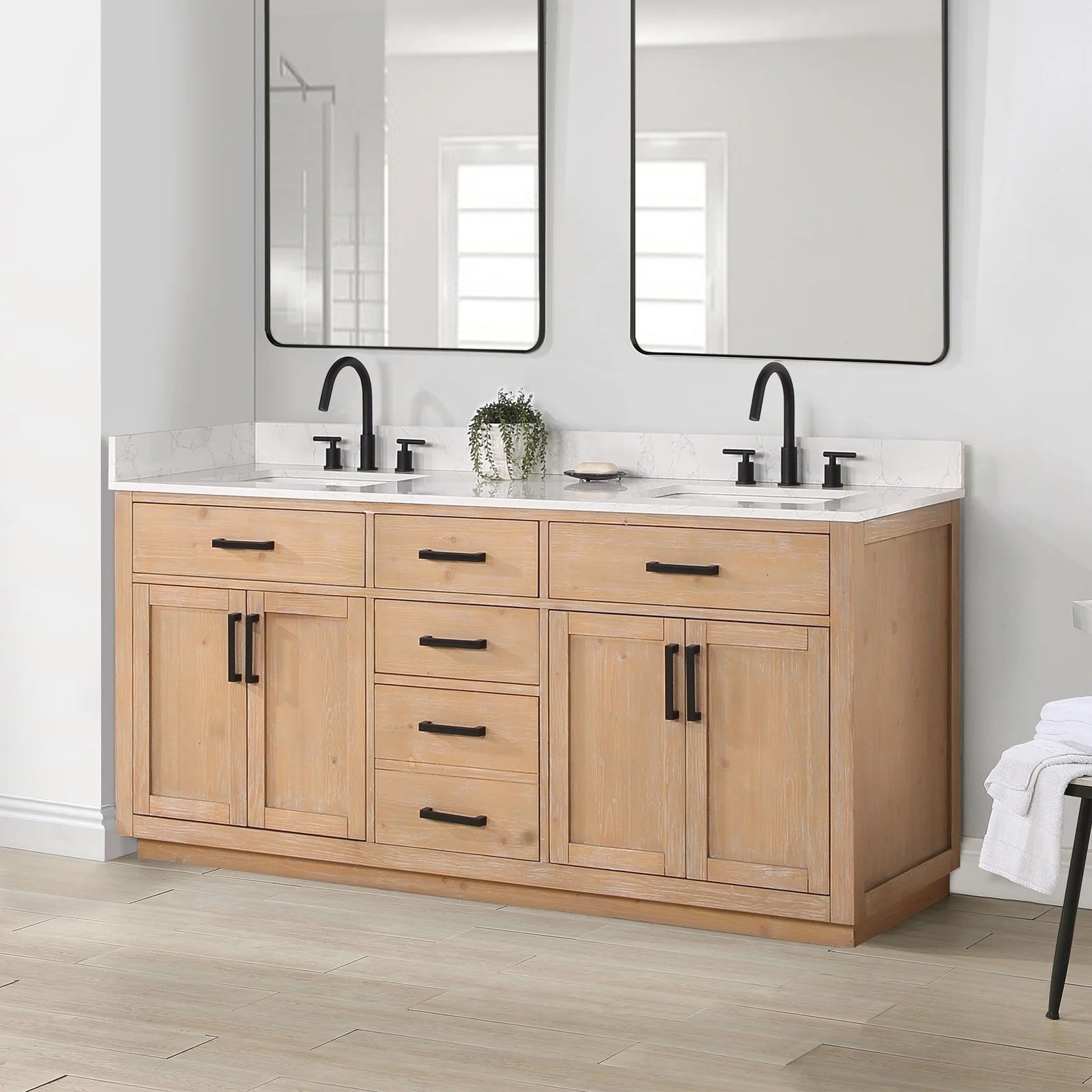 Altair Design Gavino 72" Double Bathroom Vanity in Light Brown with Grain White Composite Stone Countertop - Image 7