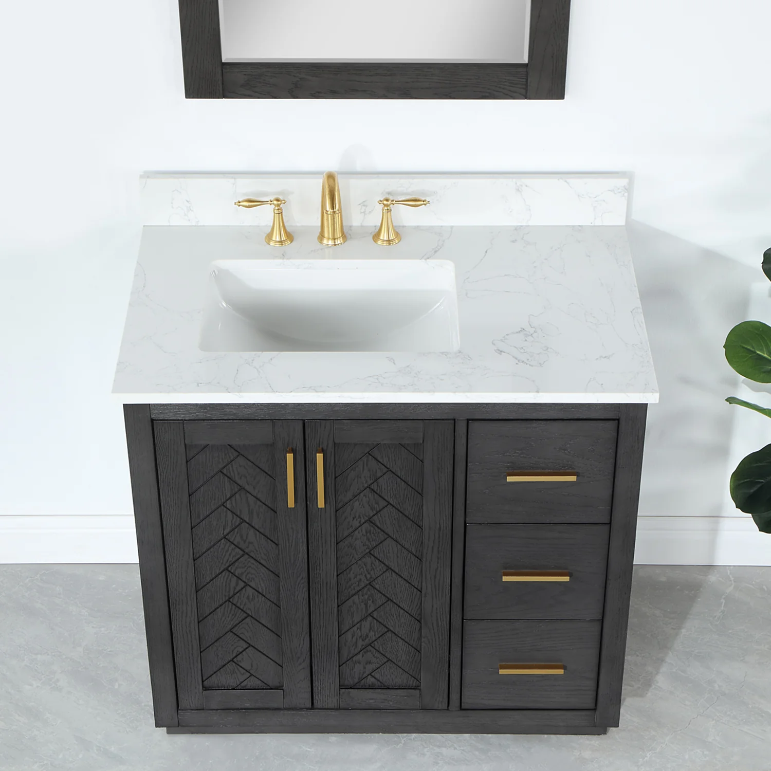 Altair Design Gazsi 36" Single Bathroom Vanity Set in Brown Oak with Grain White Composite Stone Countertop - Image 7