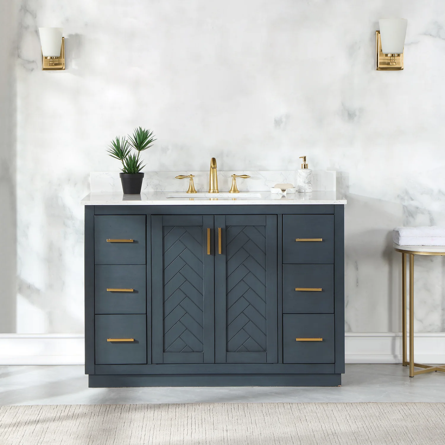 Altair Design Gazsi 48" Single Bathroom Vanity Set in Classic Blue with Grain White Composite Stone Countertop - Image 9