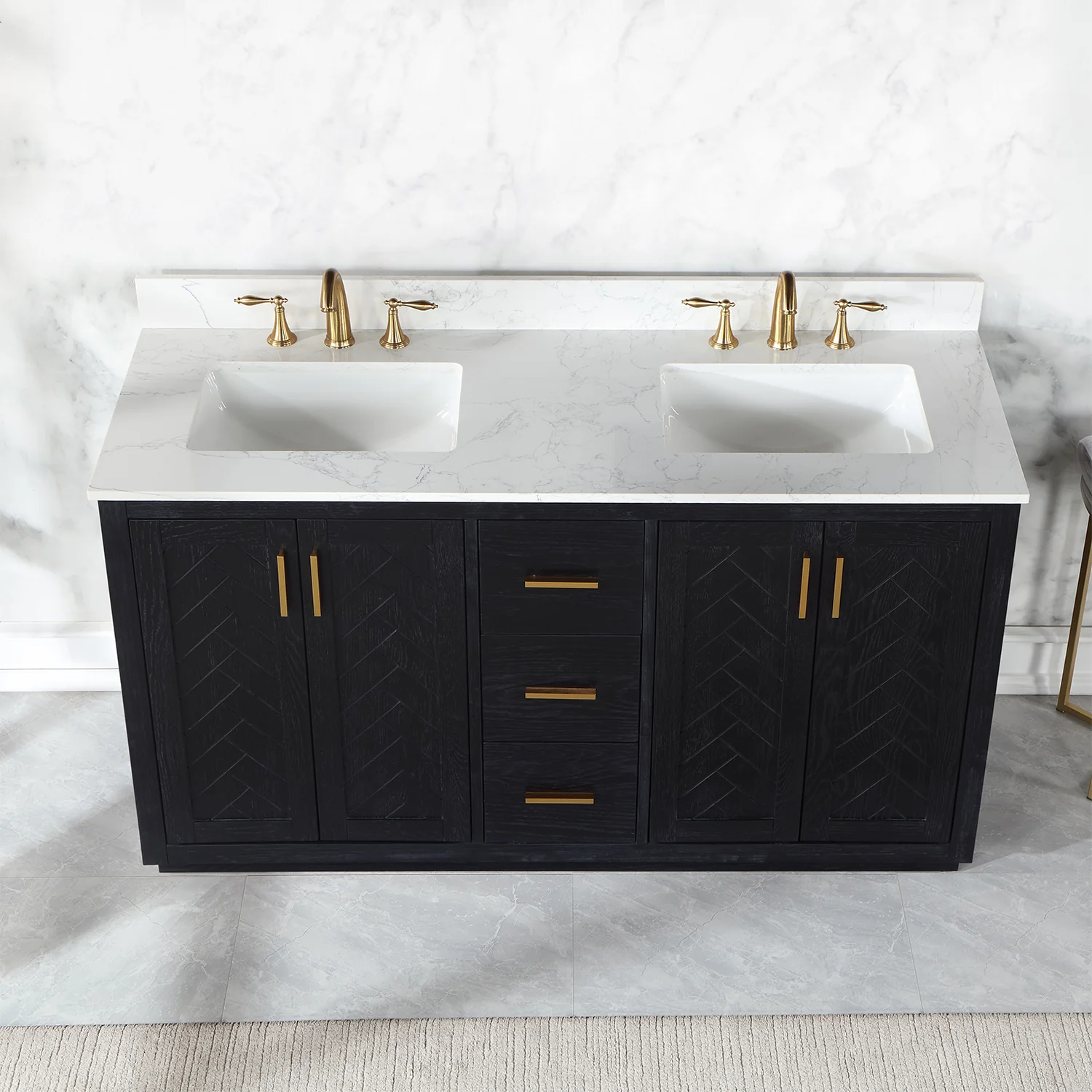 Altair Design Gazsi 60" Double Bathroom Vanity Set in Black Oak with Grain White Composite Stone Countertop - Image 15