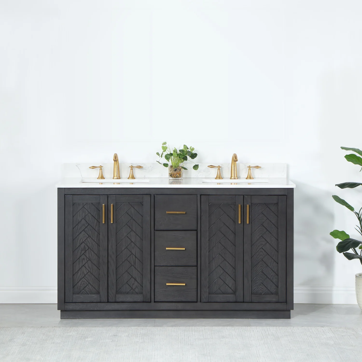 Altair Design Gazsi 60" Double Bathroom Vanity Set in Brown Oak with Grain White Composite Stone Countertop - Image 9