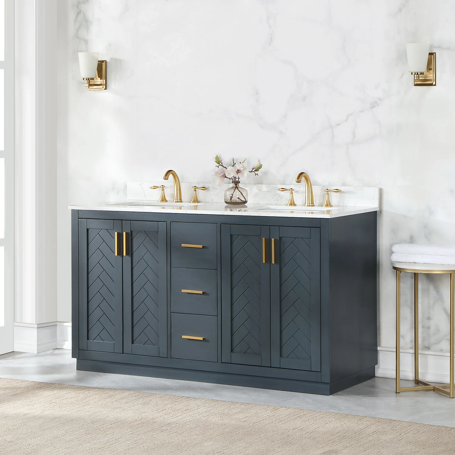 Altair Design Gazsi 60" Double Bathroom Vanity Set in Classic Blue with Grain White Composite Stone Countertop - Image 11