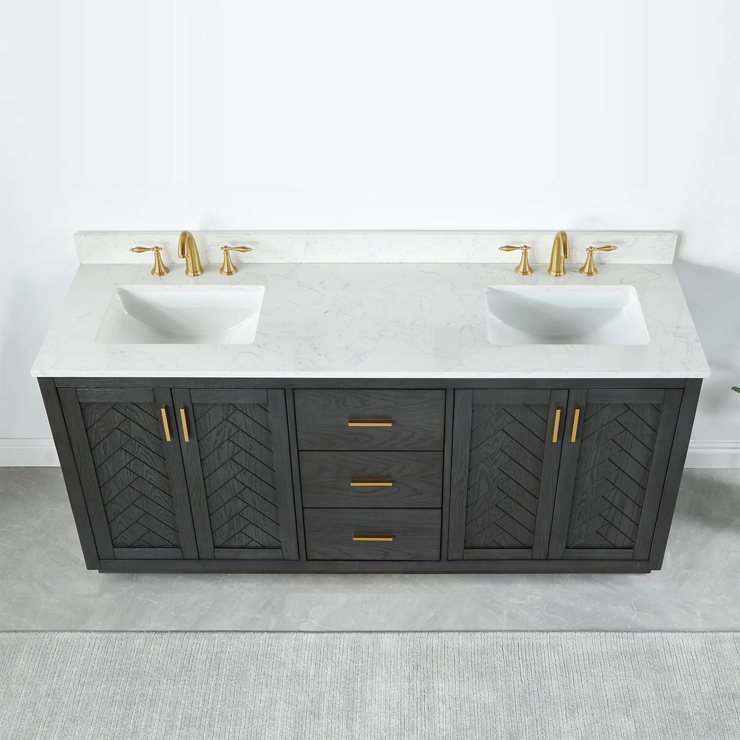 Altair Design Gazsi 72" Double Bathroom Vanity Set in Brown Oak with Grain White Composite Stone Countertop - Image 15