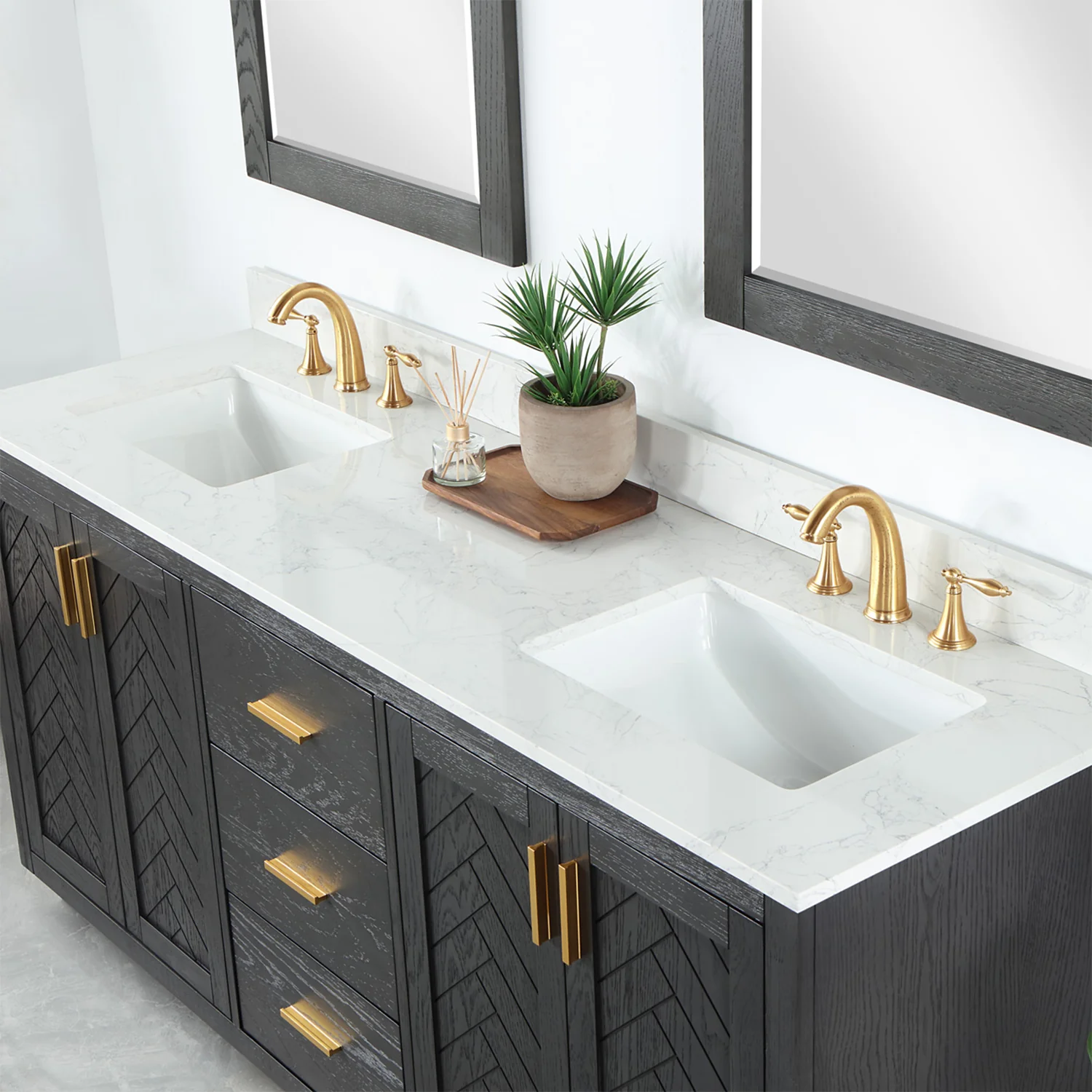 Altair Design Gazsi 72" Double Bathroom Vanity Set in Brown Oak with Grain White Composite Stone Countertop - Image 8