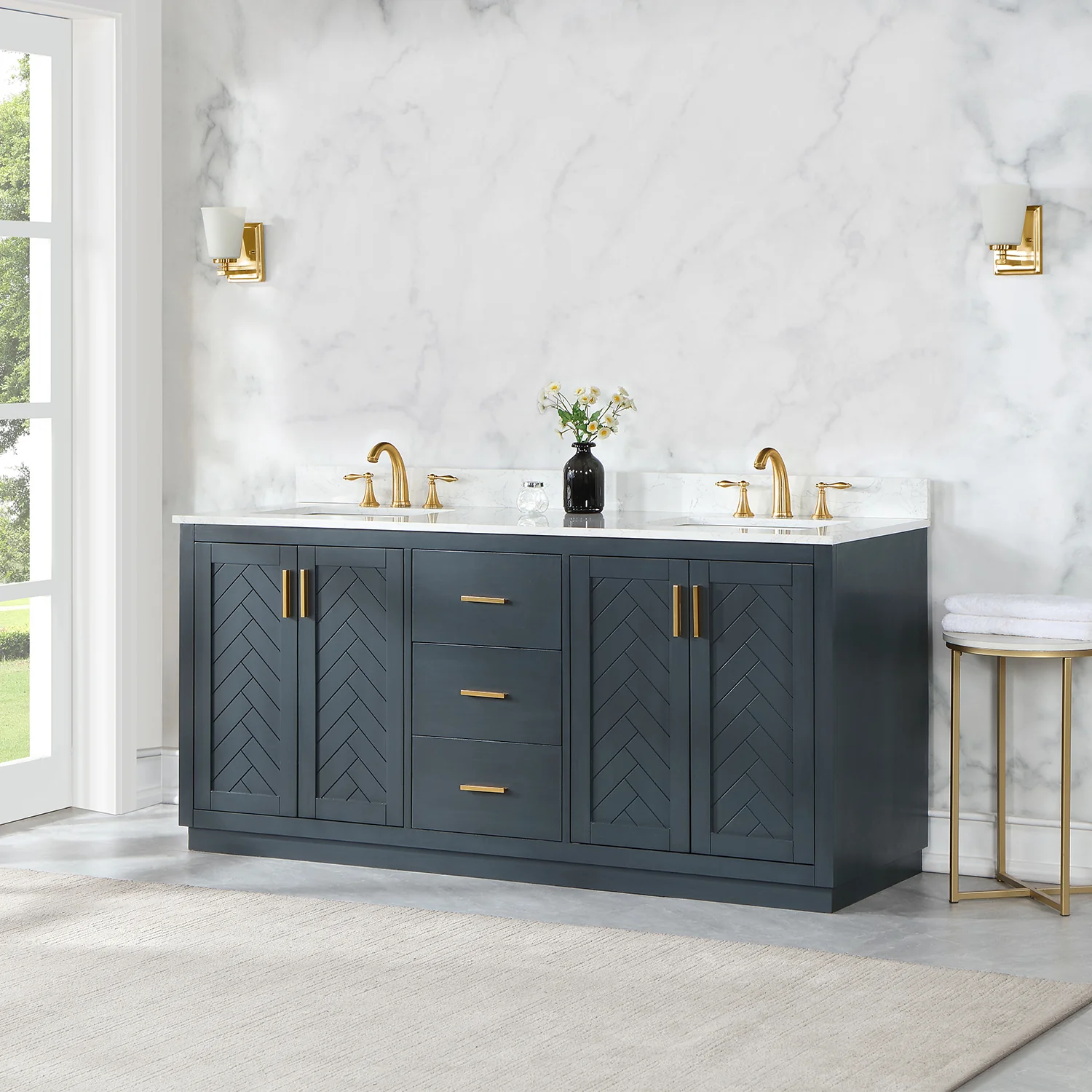 Altair Design Gazsi 72" Double Bathroom Vanity Set in Classic Blue with Grain White Composite Stone Countertop - Image 11