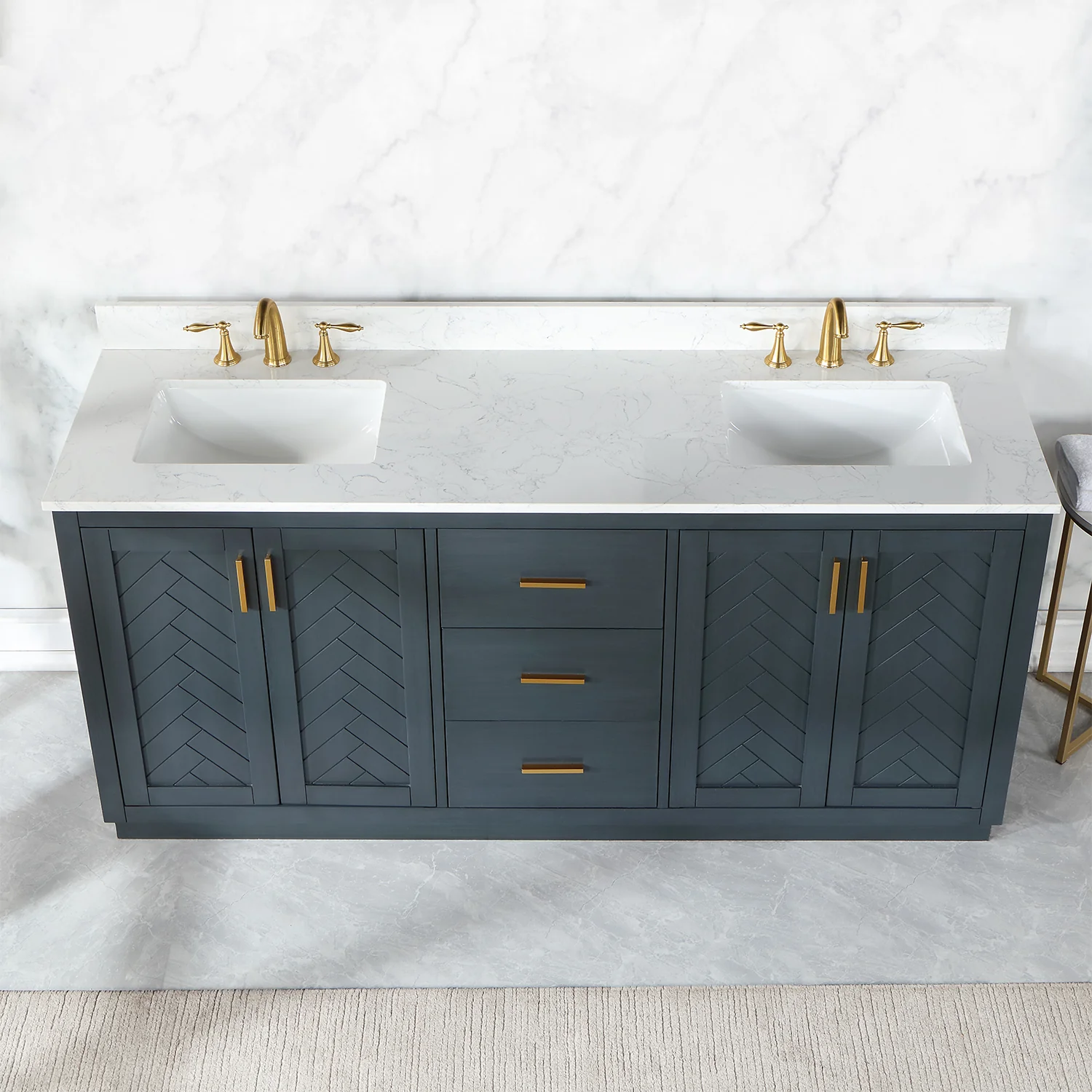 Altair Design Gazsi 72" Double Bathroom Vanity Set in Classic Blue with Grain White Composite Stone Countertop - Image 15