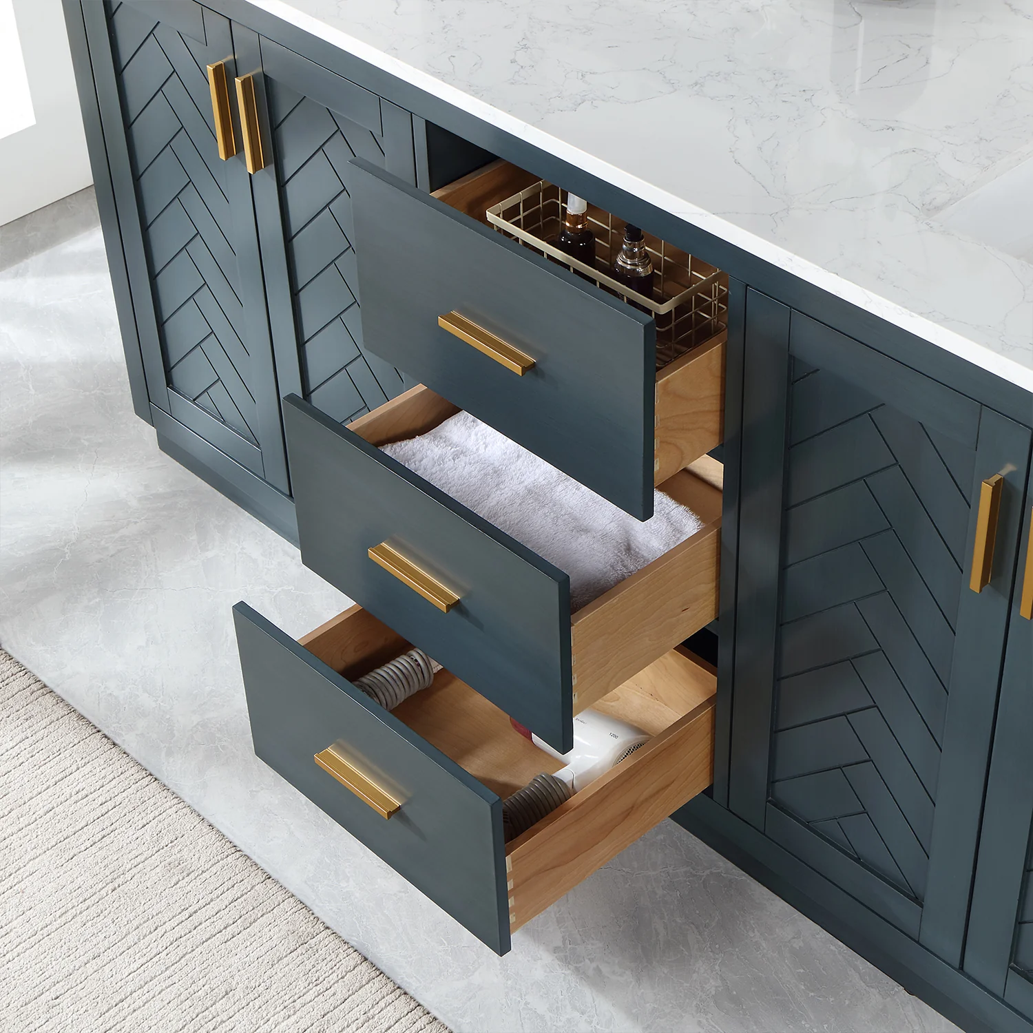 Altair Design Gazsi 72" Double Bathroom Vanity Set in Classic Blue with Grain White Composite Stone Countertop - Image 6
