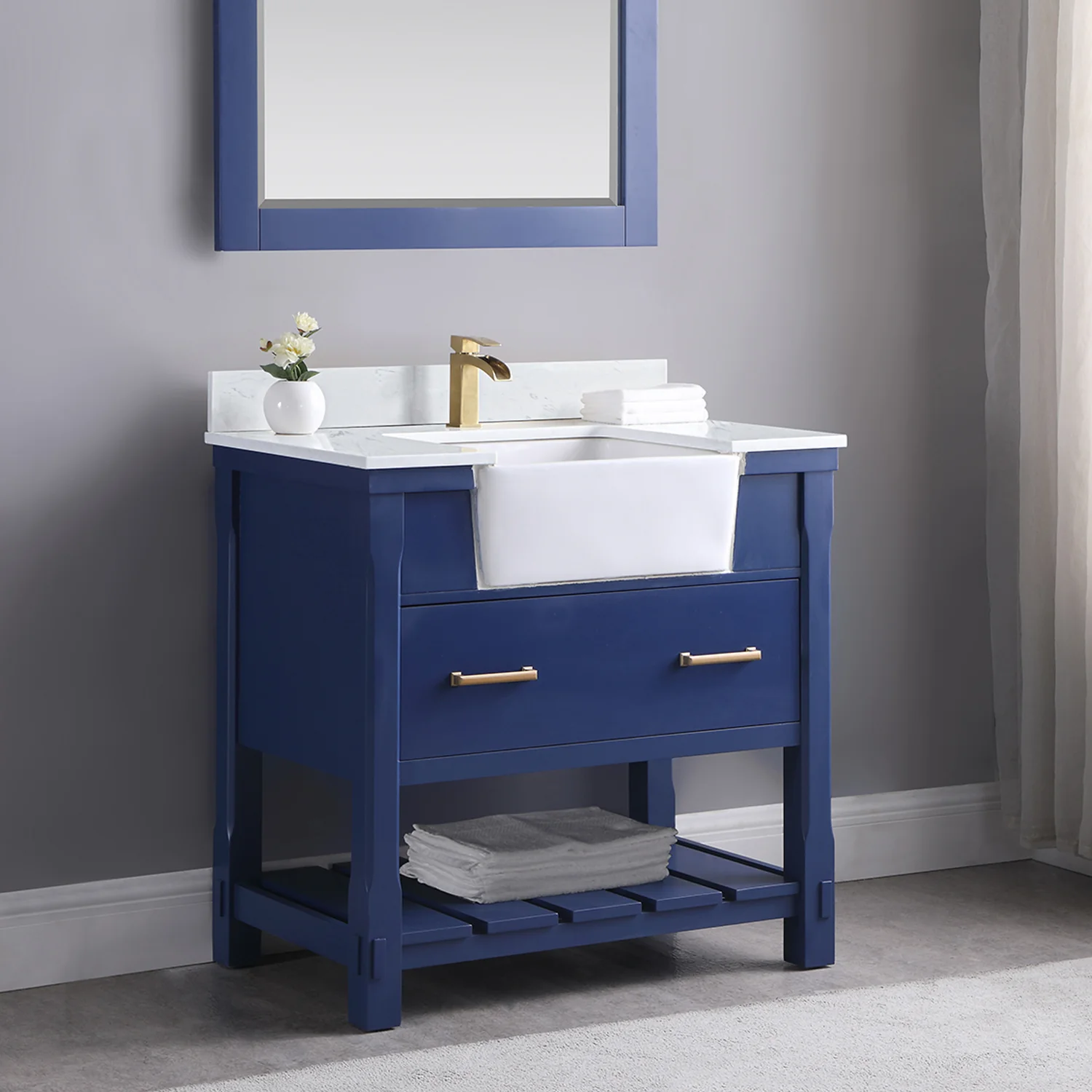 Altair Design Georgia 36" Single Bathroom Vanity Set in Jewelry Blue and Aosta White Composite Stone Top with White Farmhouse Basin - Image 7
