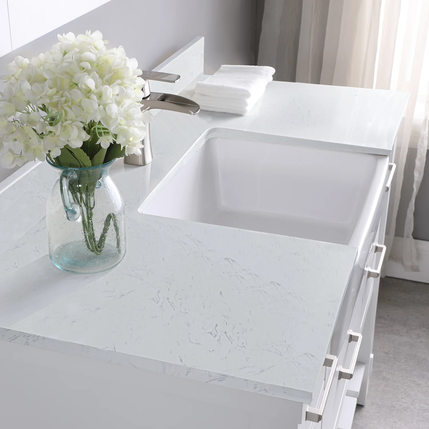 Altair Design Georgia 48" Single Bathroom Vanity Set in White and Aosta White Composite Stone Top with White Farmhouse Basin - Image 10