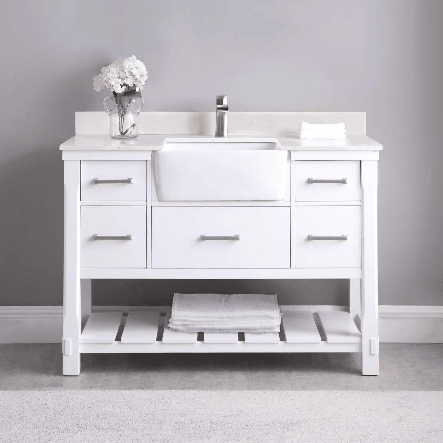 Altair Design Georgia 48" Single Bathroom Vanity Set in White and Aosta White Composite Stone Top with White Farmhouse Basin - Image 13