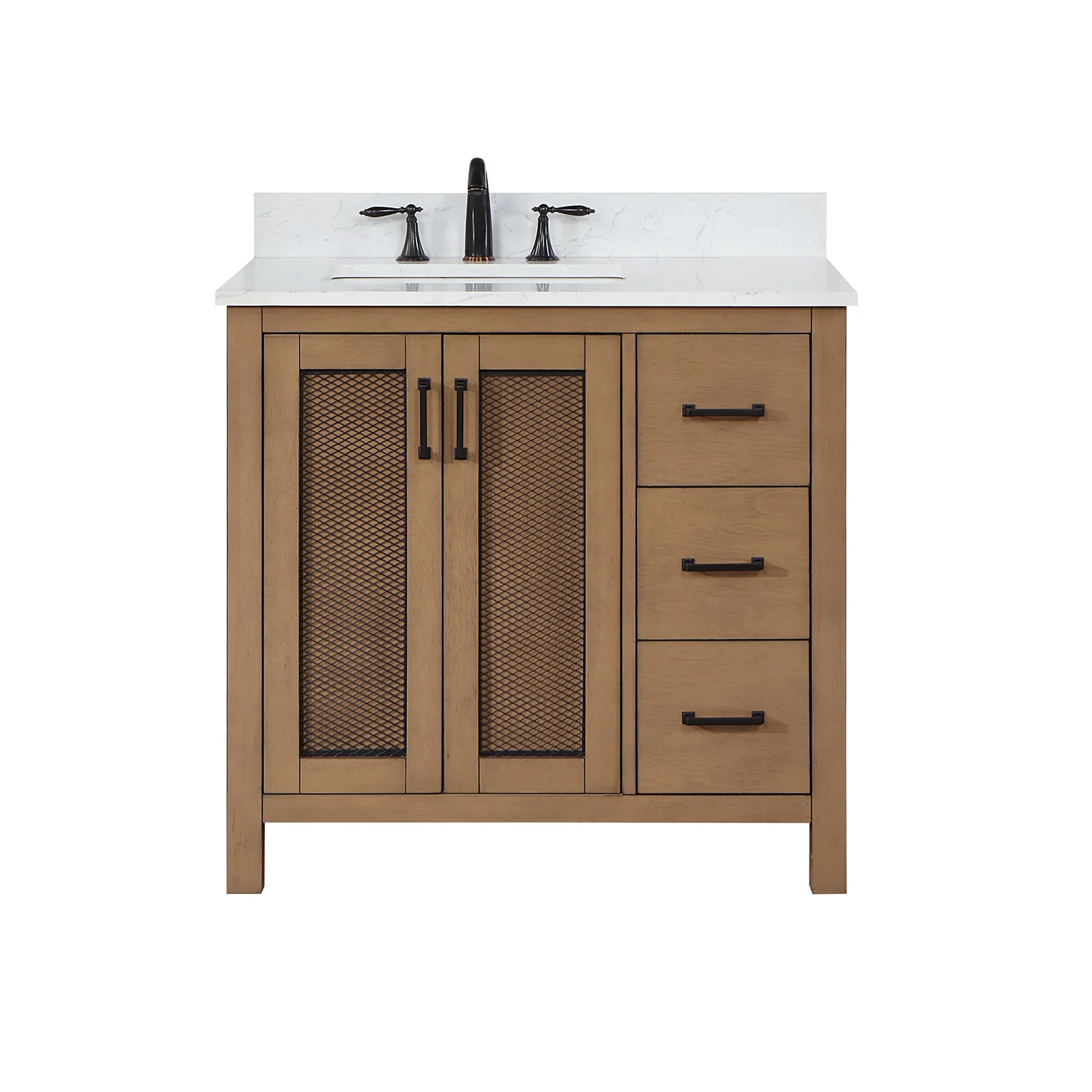 Altair Design Hadiya 36" Single Bathroom Vanity Set in Brown Pine with Aosta White Composite Stone Countertop - Image 10