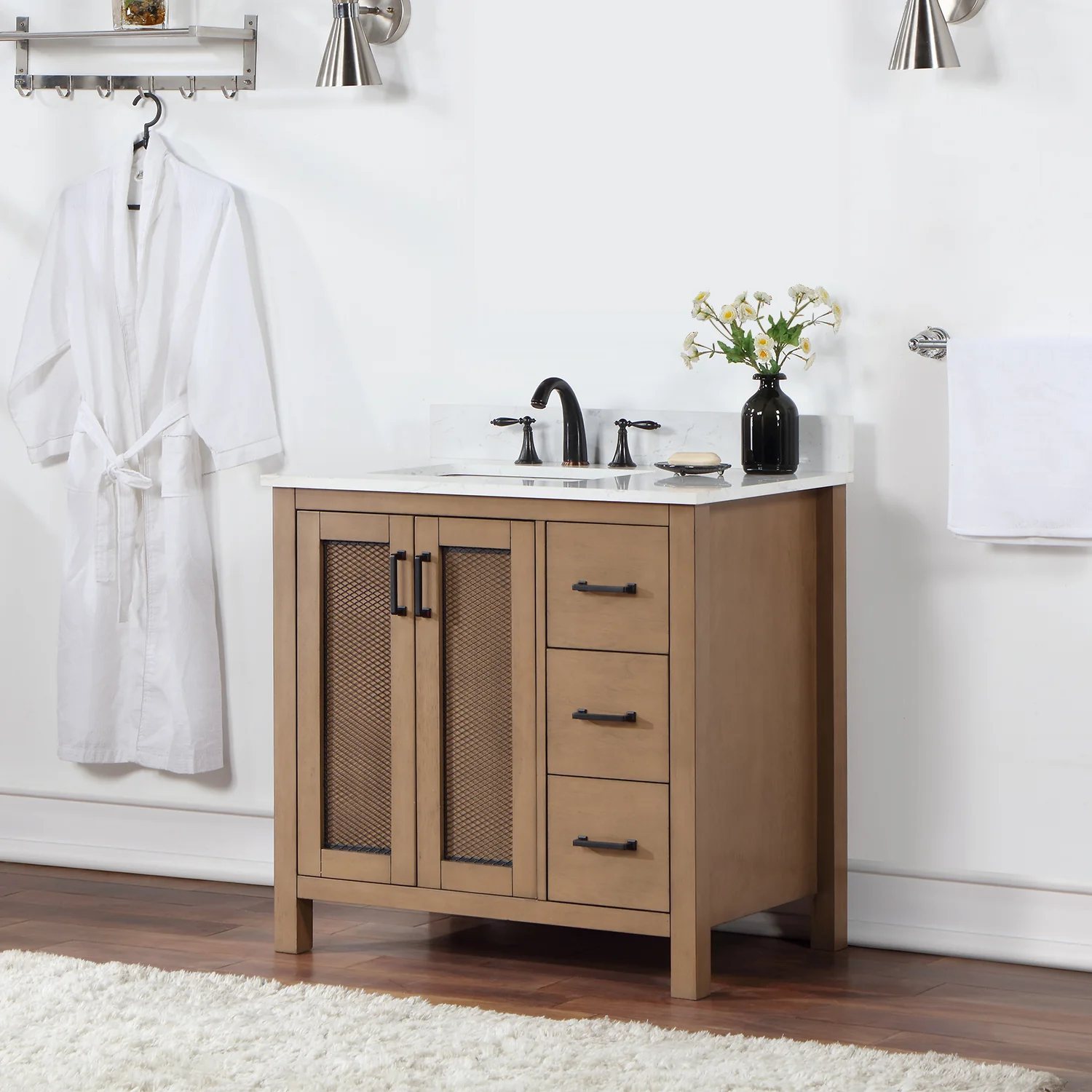 Altair Design Hadiya 36" Single Bathroom Vanity Set in Brown Pine with Aosta White Composite Stone Countertop - Image 11