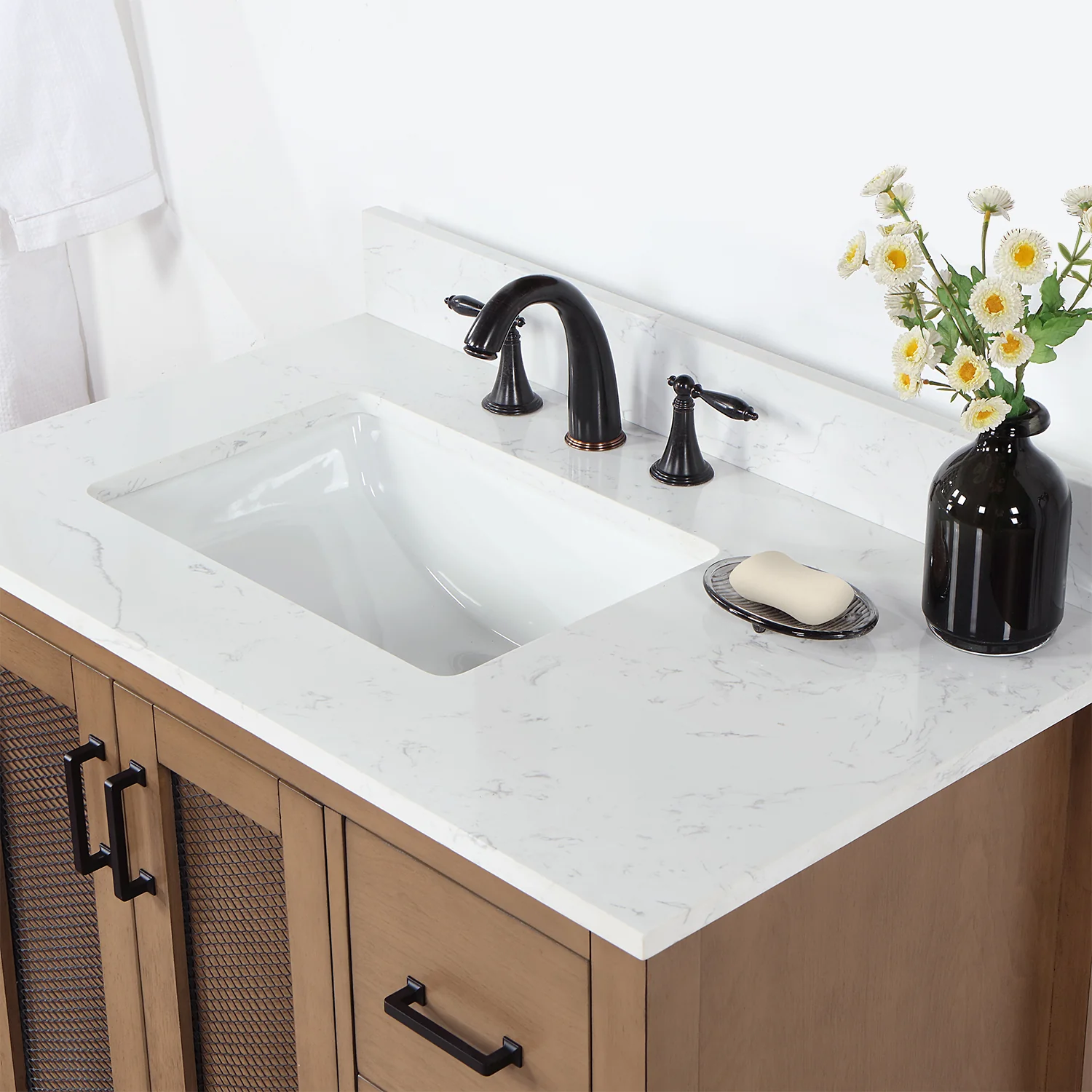 Altair Design Hadiya 36" Single Bathroom Vanity Set in Brown Pine with Aosta White Composite Stone Countertop - Image 16