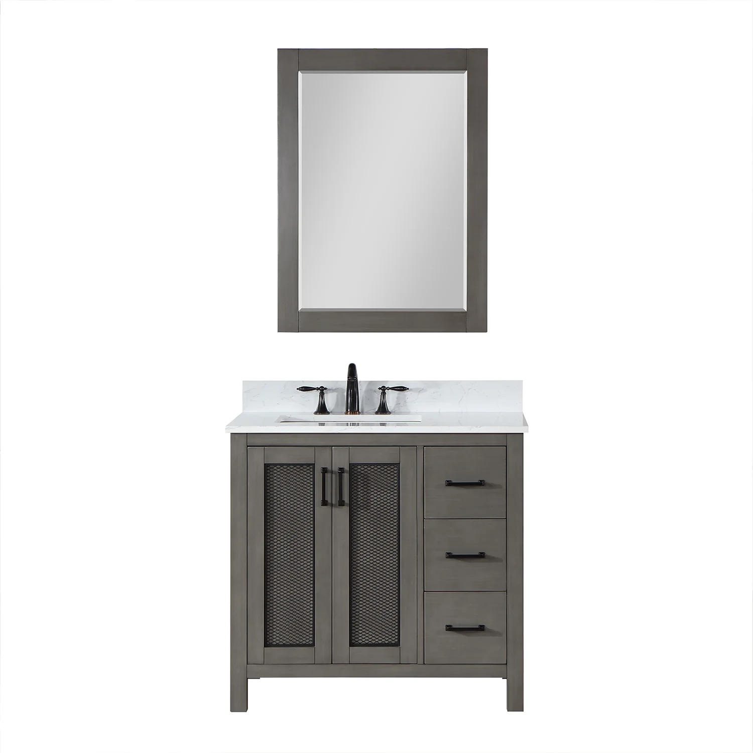 Altair Design Hadiya 36" Single Bathroom Vanity Set in Gray Pine with Aosta White Composite Stone Countertop - Image 2