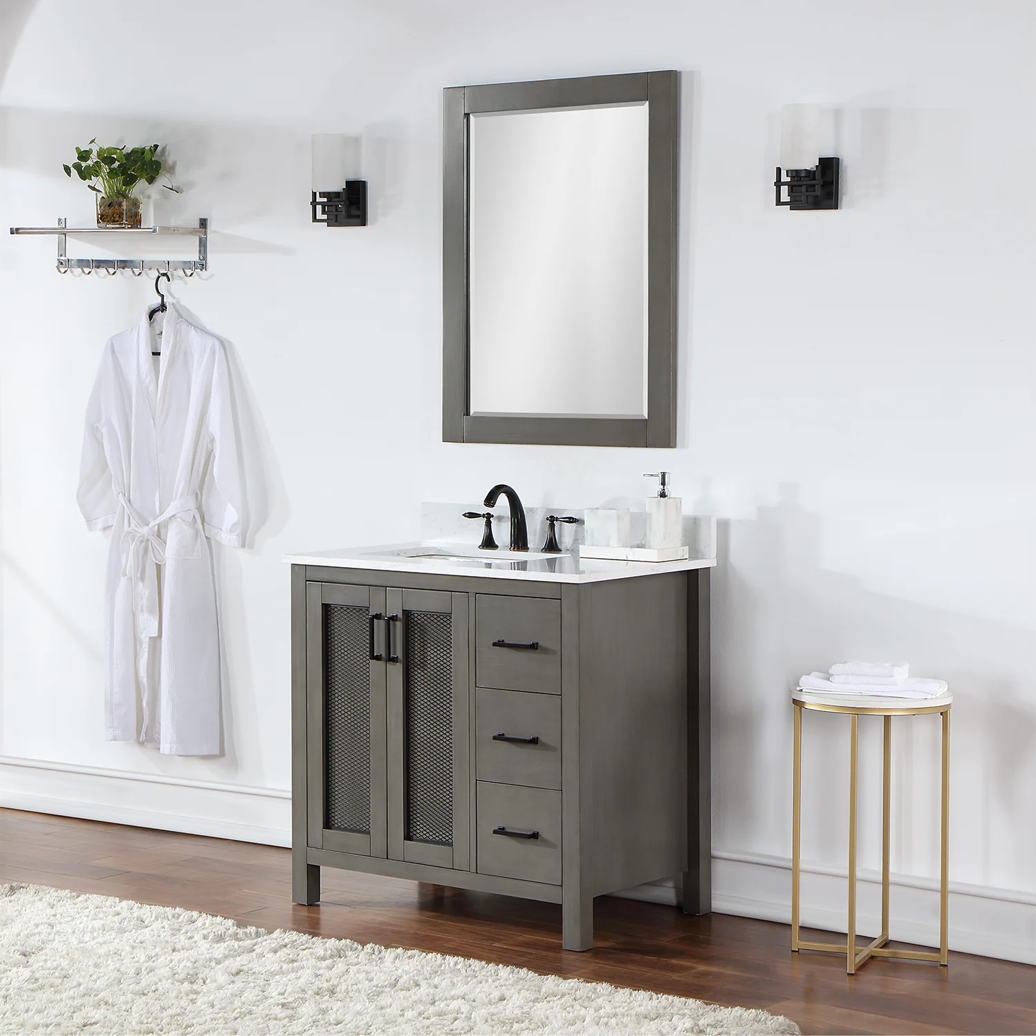 Altair Design Hadiya 36" Single Bathroom Vanity Set in Gray Pine with Aosta White Composite Stone Countertop - Image 3