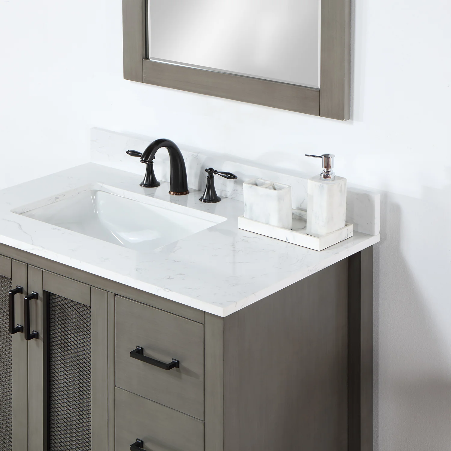 Altair Design Hadiya 36" Single Bathroom Vanity Set in Gray Pine with Aosta White Composite Stone Countertop - Image 8