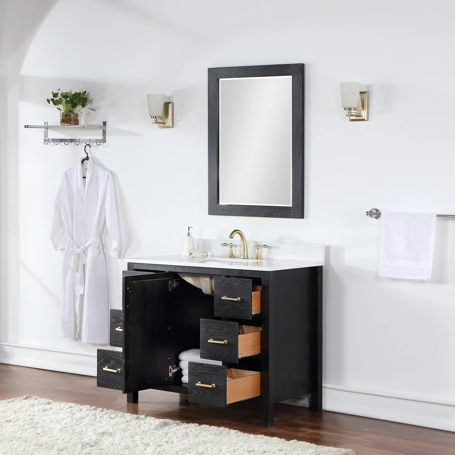 Altair Design Hadiya 42" Single Bathroom Vanity Set in Black Oak with Aosta White Composite Stone Countertop - Image 5