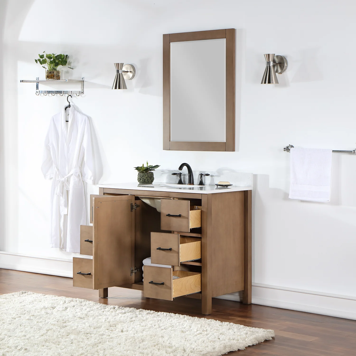 Altair Design Hadiya 42" Single Bathroom Vanity Set in Brown Pine with Aosta White Composite Stone Countertop - Image 5