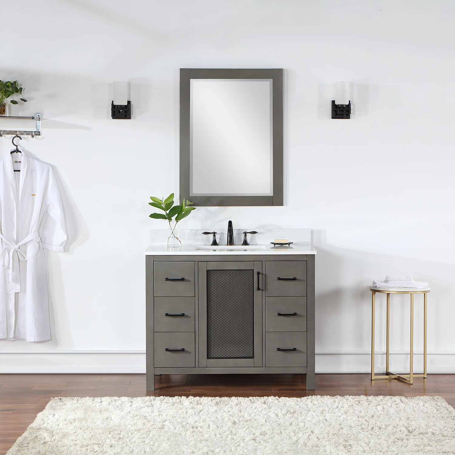 Altair Design Hadiya 42" Single Bathroom Vanity Set in Gray Pine with Aosta White Composite Stone Countertop