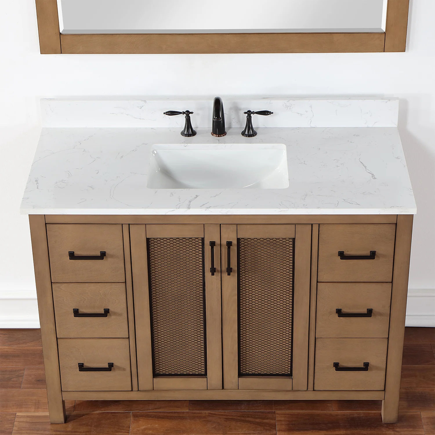Altair Design Hadiya 48" Single Bathroom Vanity Set in Brown Pine with Aosta White Composite Stone Countertop - Image 7