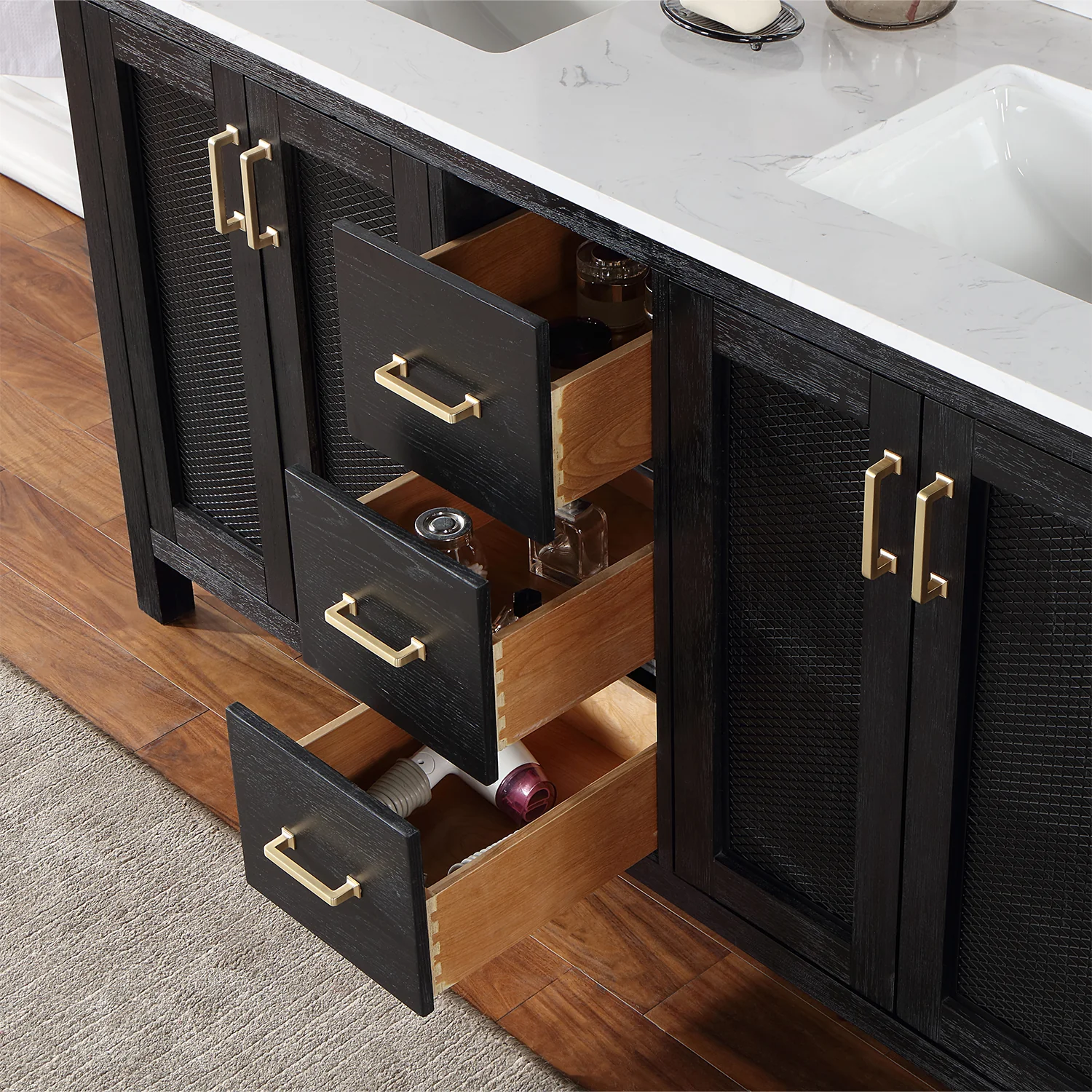 Altair Design Hadiya 60" Double Bathroom Vanity Set in Black Oak with Aosta White Composite Stone Countertop - Image 14