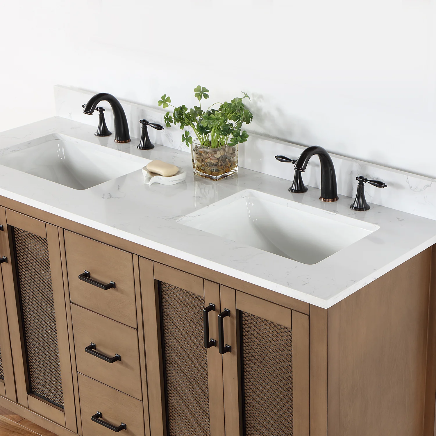 Altair Design Hadiya 60" Double Bathroom Vanity Set in Brown Pine with Aosta White Composite Stone Countertop - Image 16
