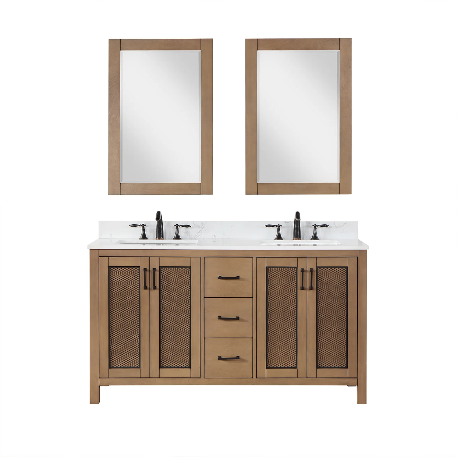 Altair Design Hadiya 60" Double Bathroom Vanity Set in Brown Pine with Aosta White Composite Stone Countertop - Image 2