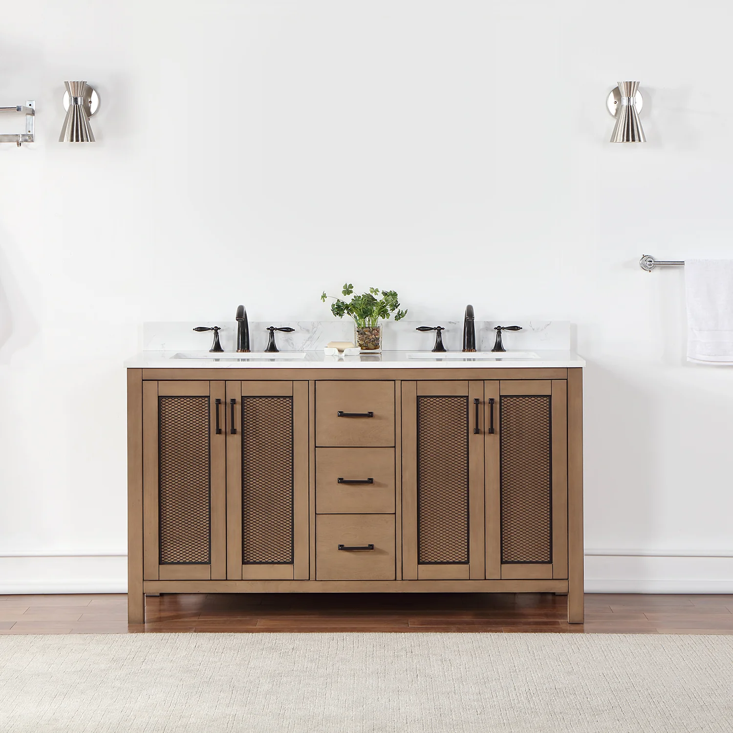 Altair Design Hadiya 60" Double Bathroom Vanity Set in Brown Pine with Aosta White Composite Stone Countertop - Image 9