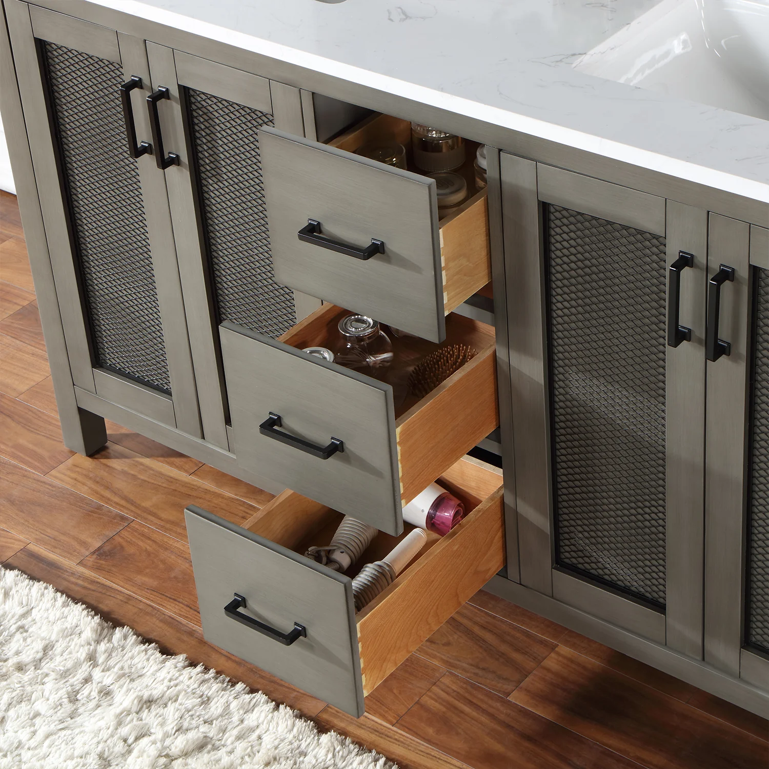 Altair Design Hadiya 60" Double Bathroom Vanity Set in Gray Pine with Aosta White Composite Stone Countertop - Image 6