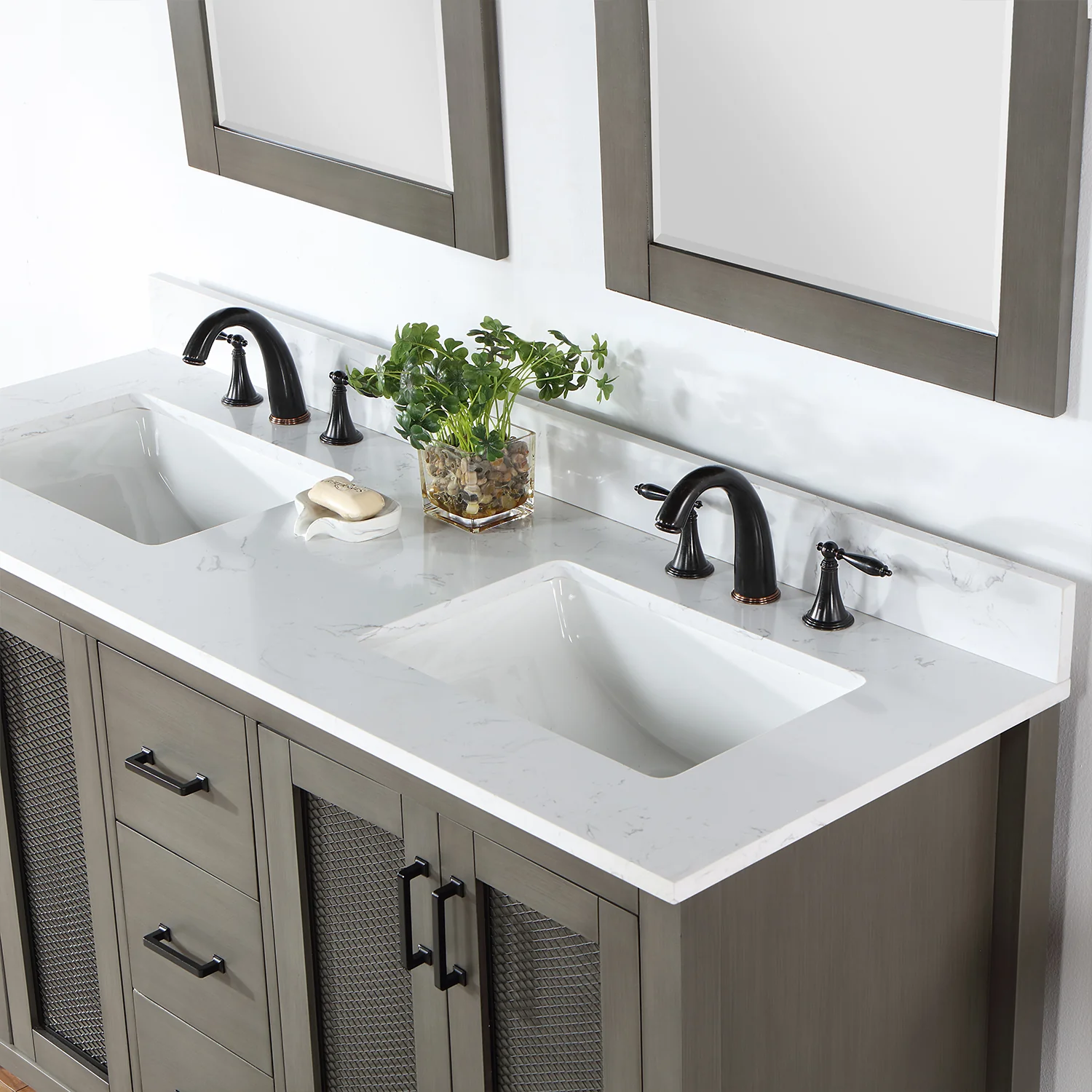 Altair Design Hadiya 60" Double Bathroom Vanity Set in Gray Pine with Aosta White Composite Stone Countertop - Image 8