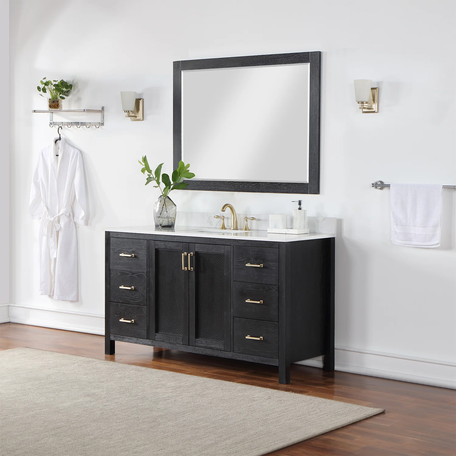 Altair Design Hadiya 60" Single Bathroom Vanity Set in Black Oak with Aosta White Composite Stone Countertop - Image 3
