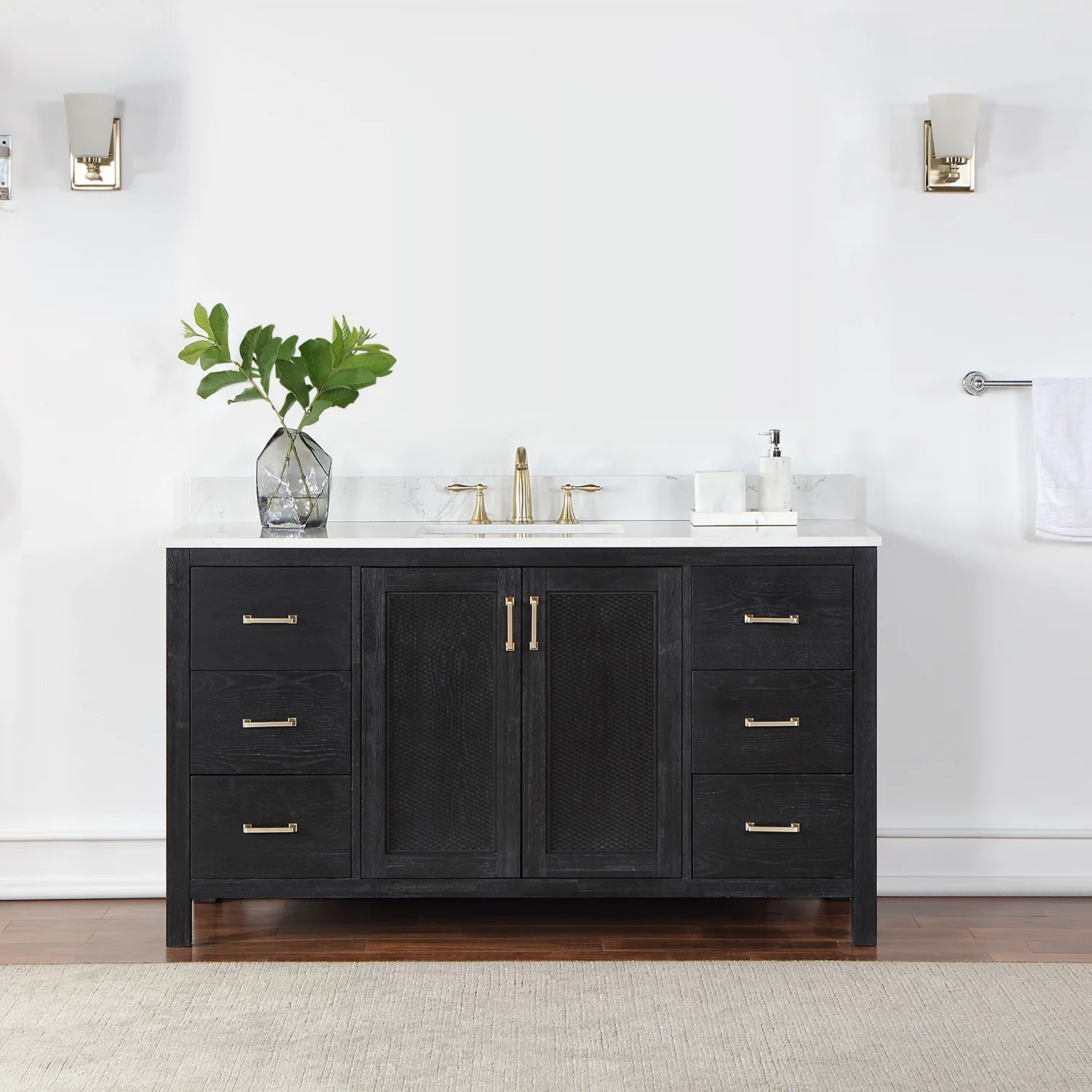 Altair Design Hadiya 60" Single Bathroom Vanity Set in Black Oak with Aosta White Composite Stone Countertop - Image 9