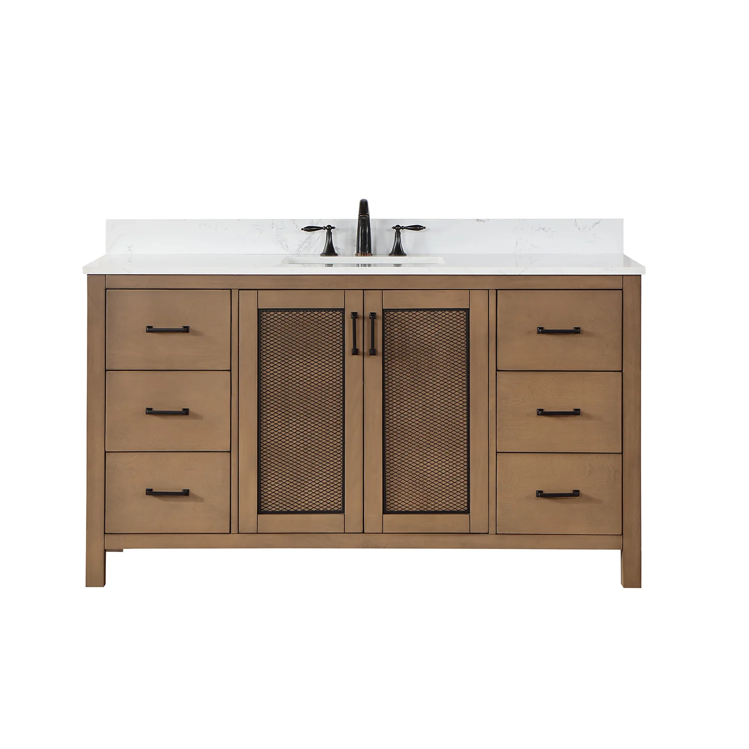 Altair Design Hadiya 60" Single Bathroom Vanity Set in Brown Pine with Aosta White Composite Stone Countertop - Image 10
