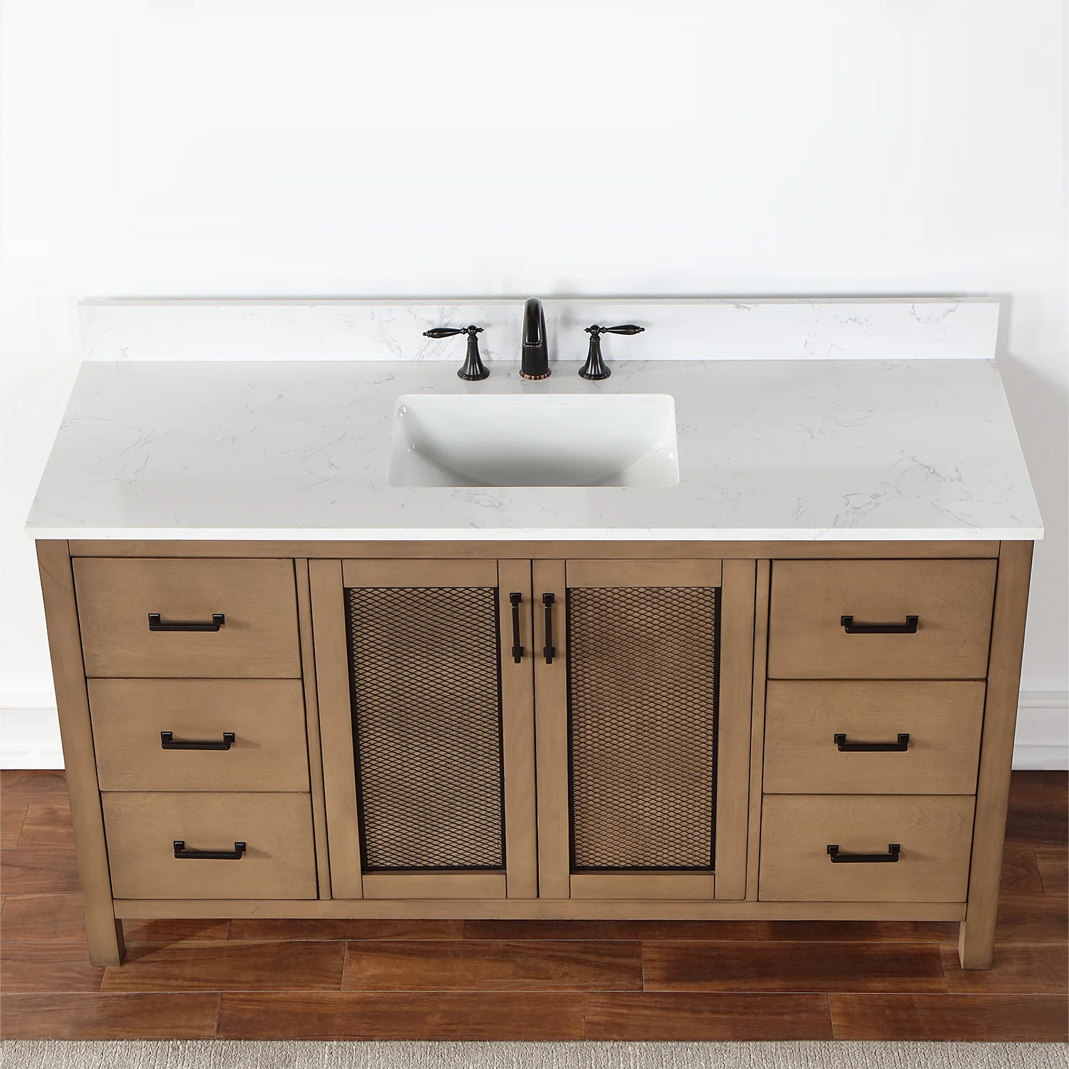 Altair Design Hadiya 60" Single Bathroom Vanity Set in Brown Pine with Aosta White Composite Stone Countertop - Image 15