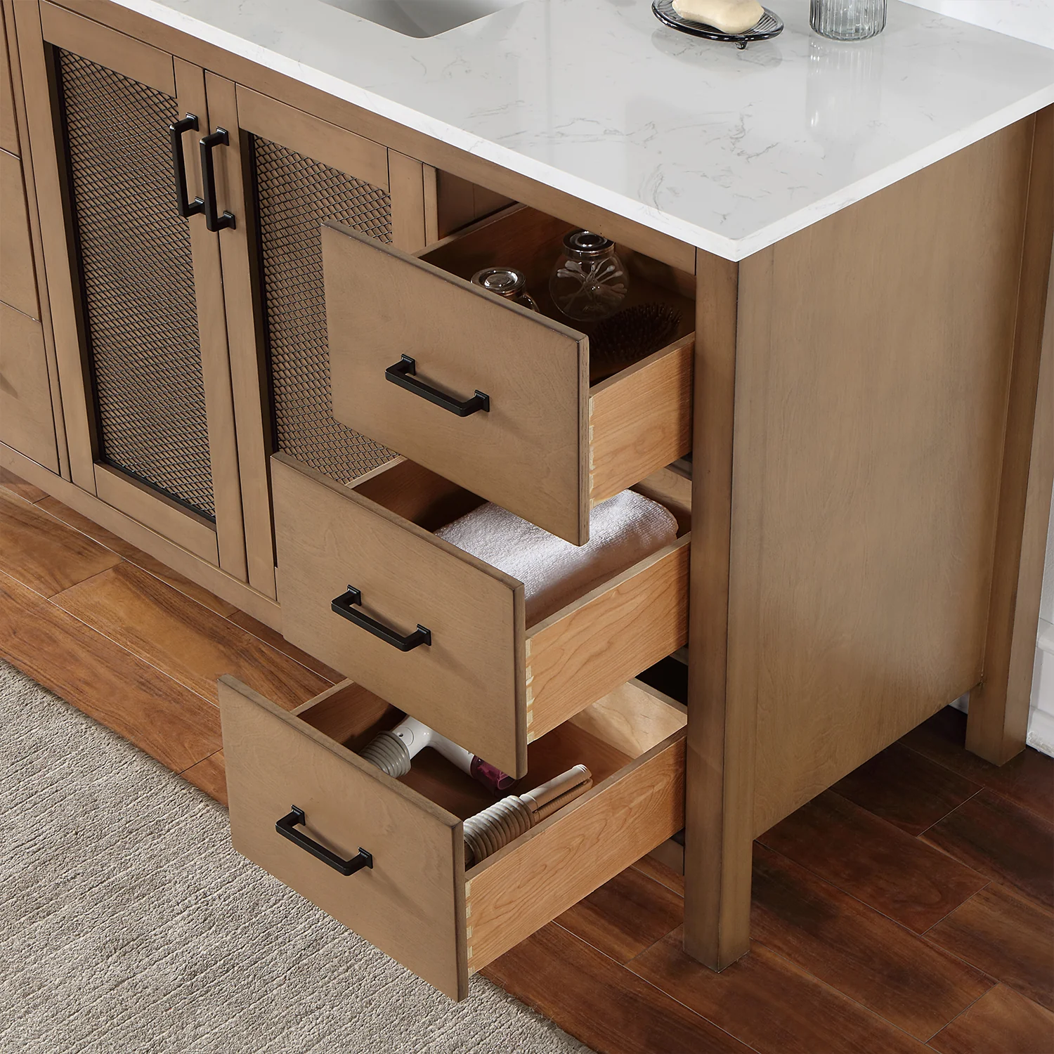 Altair Design Hadiya 60" Single Bathroom Vanity Set in Brown Pine with Aosta White Composite Stone Countertop - Image 6