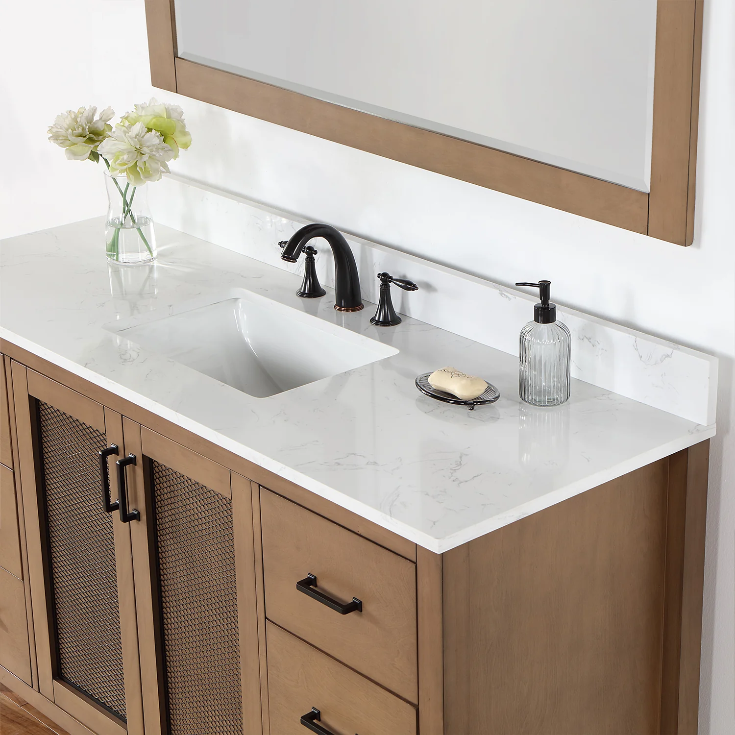 Altair Design Hadiya 60" Single Bathroom Vanity Set in Brown Pine with Aosta White Composite Stone Countertop - Image 8