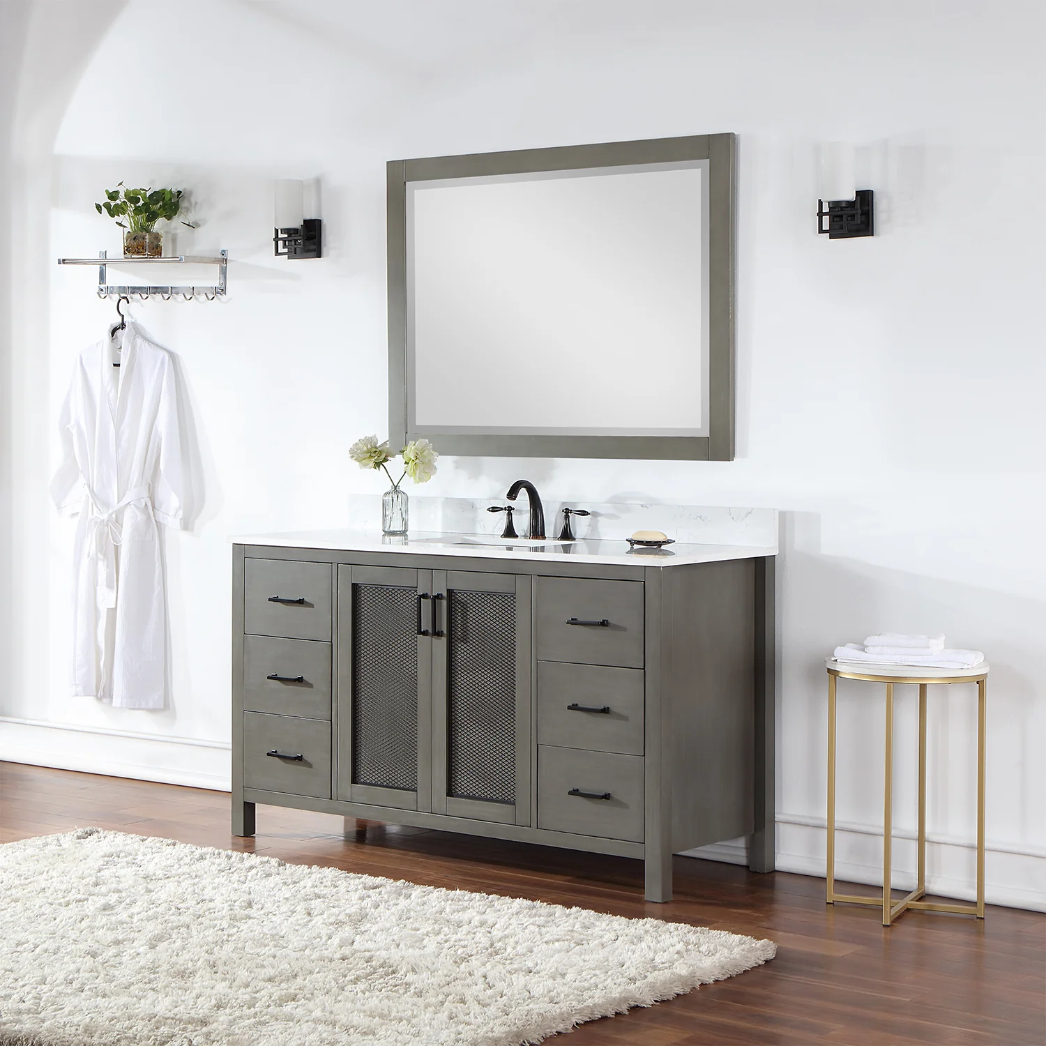 Altair Design Hadiya 60" Single Bathroom Vanity Set in Gray Pine with Aosta White Composite Stone Countertop - Image 3