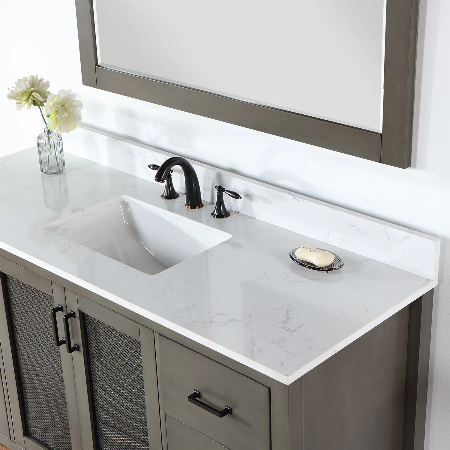 Altair Design Hadiya 60" Single Bathroom Vanity Set in Gray Pine with Aosta White Composite Stone Countertop - Image 8