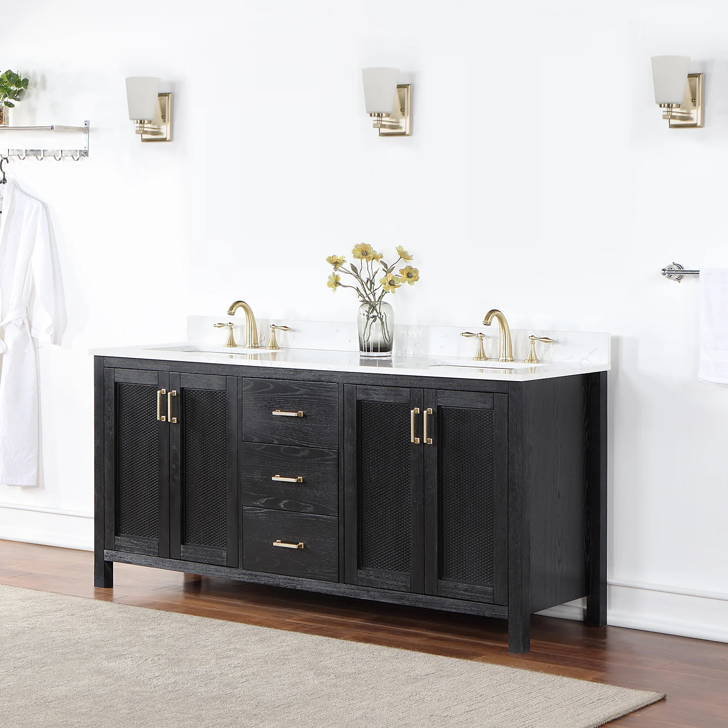 Altair Design Hadiya 72" Double Bathroom Vanity Set in Black Oak with Aosta White Composite Stone Countertop - Image 11