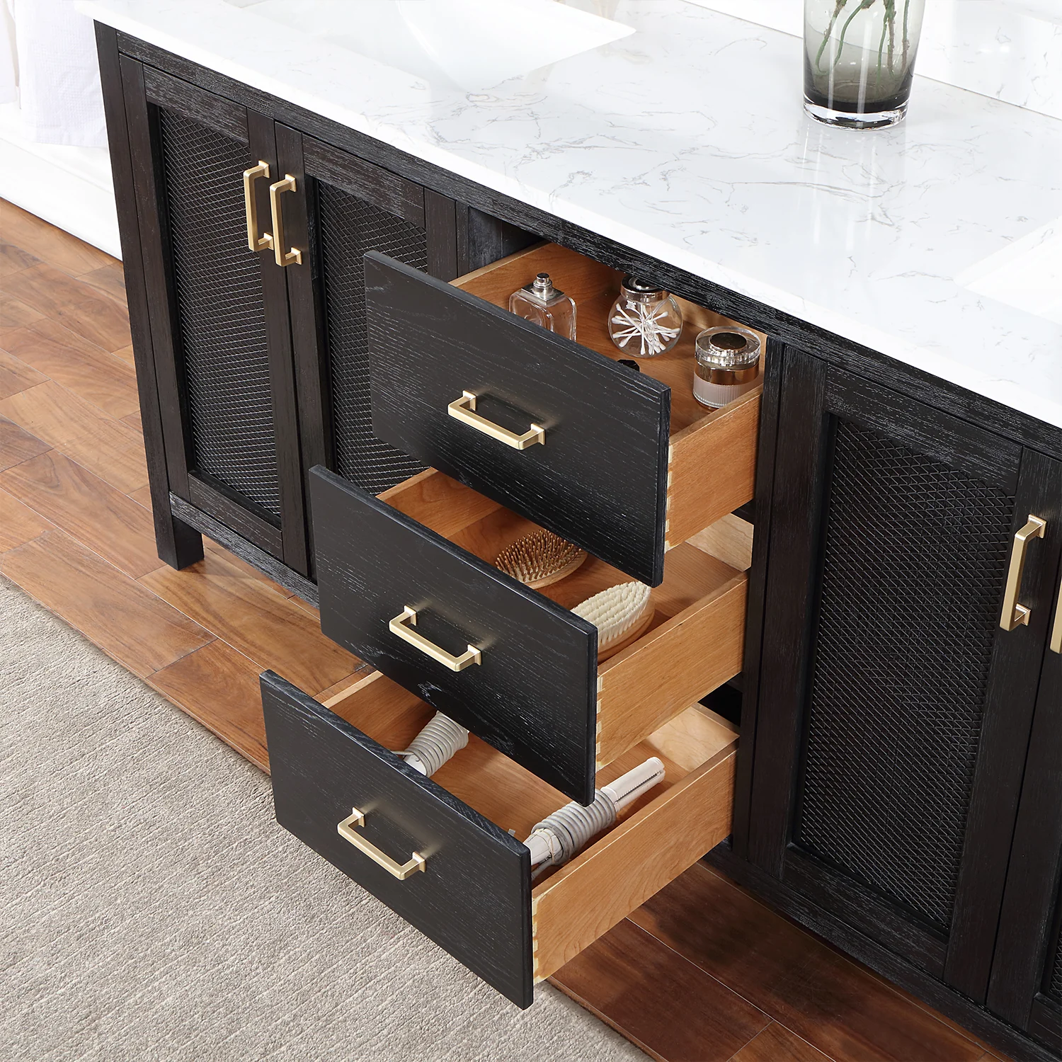 Altair Design Hadiya 72" Double Bathroom Vanity Set in Black Oak with Aosta White Composite Stone Countertop - Image 14