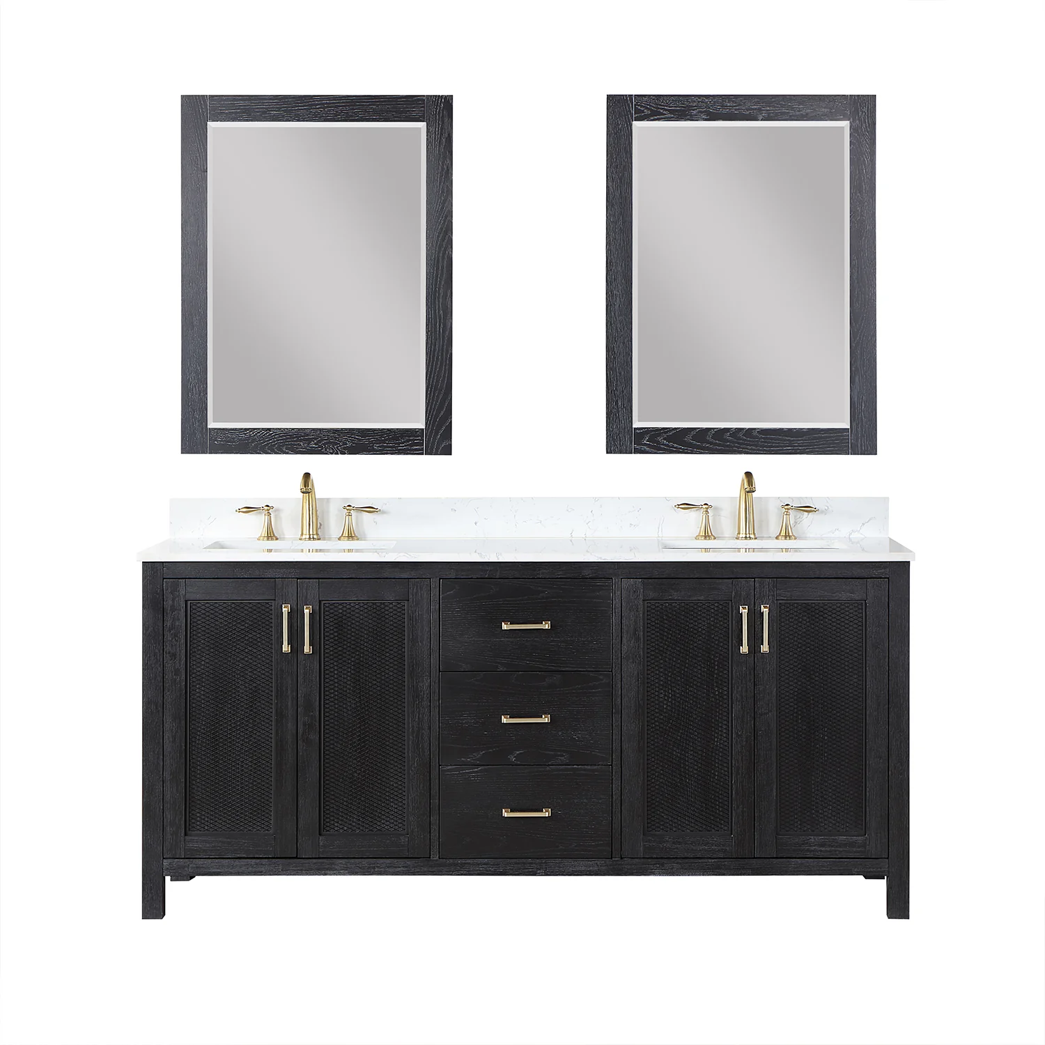 Altair Design Hadiya 72" Double Bathroom Vanity Set in Black Oak with Aosta White Composite Stone Countertop - Image 2