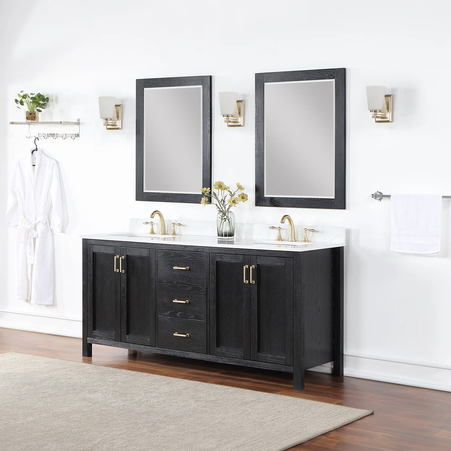 Altair Design Hadiya 72" Double Bathroom Vanity Set in Black Oak with Aosta White Composite Stone Countertop - Image 3