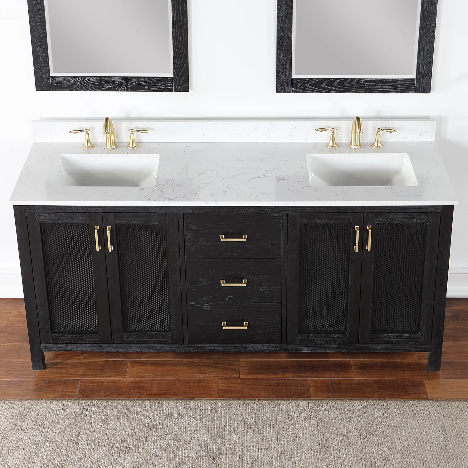 Altair Design Hadiya 72" Double Bathroom Vanity Set in Black Oak with Aosta White Composite Stone Countertop - Image 7