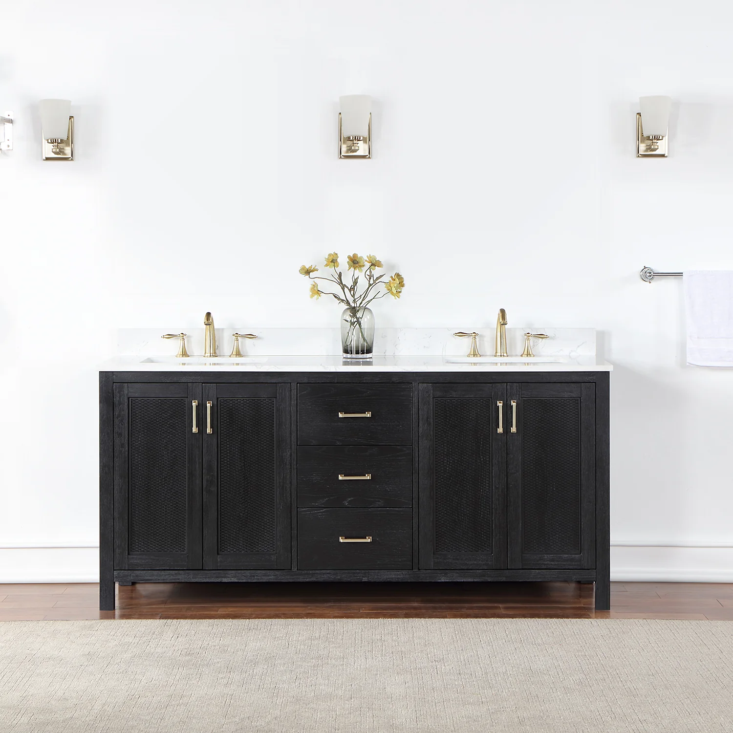 Altair Design Hadiya 72" Double Bathroom Vanity Set in Black Oak with Aosta White Composite Stone Countertop - Image 9