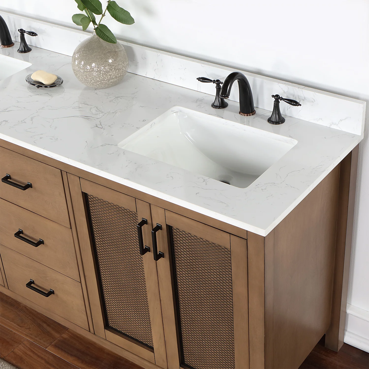 Altair Design Hadiya 72" Double Bathroom Vanity Set in Brown Pine with Aosta White Composite Stone Countertop - Image 16