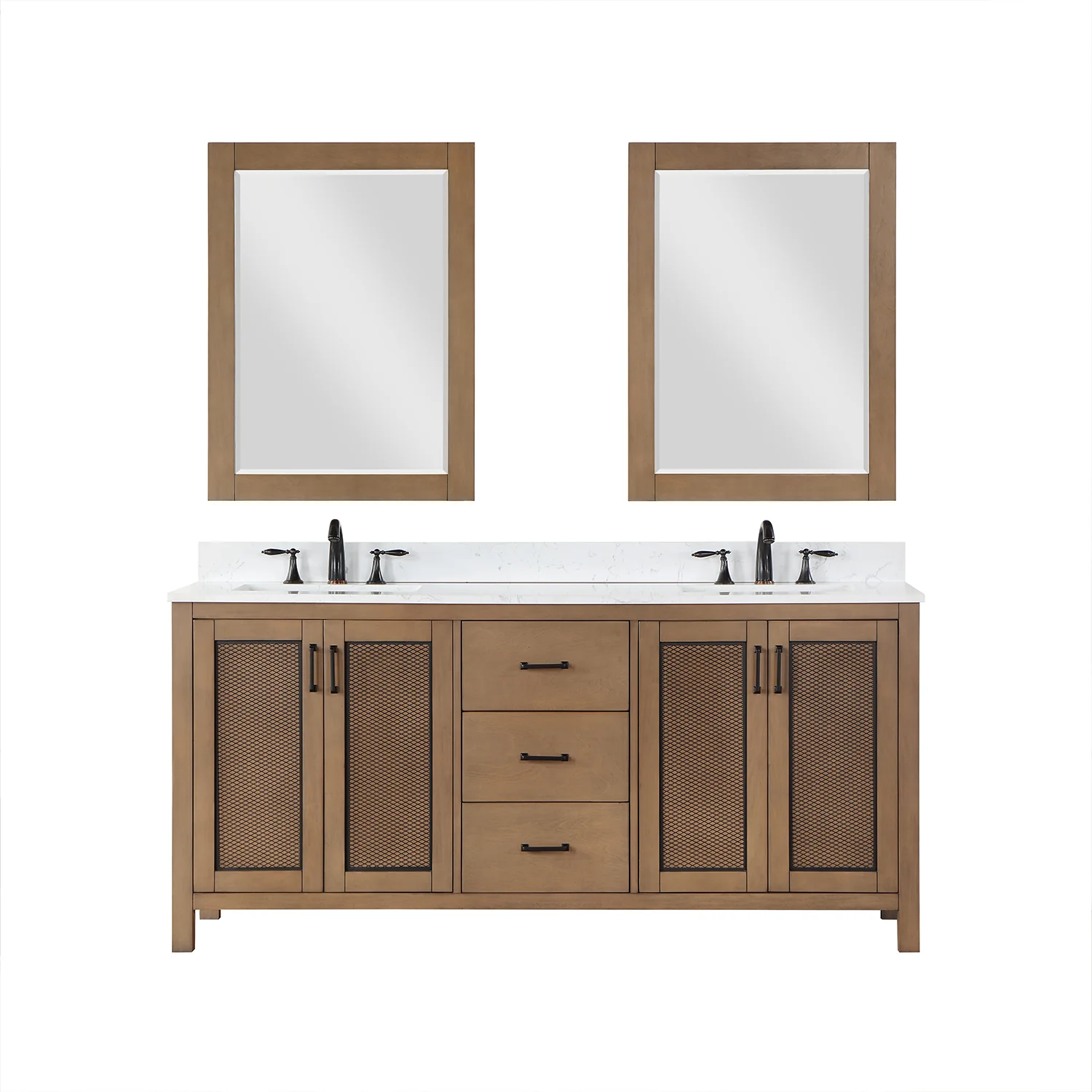 Altair Design Hadiya 72" Double Bathroom Vanity Set in Brown Pine with Aosta White Composite Stone Countertop - Image 2