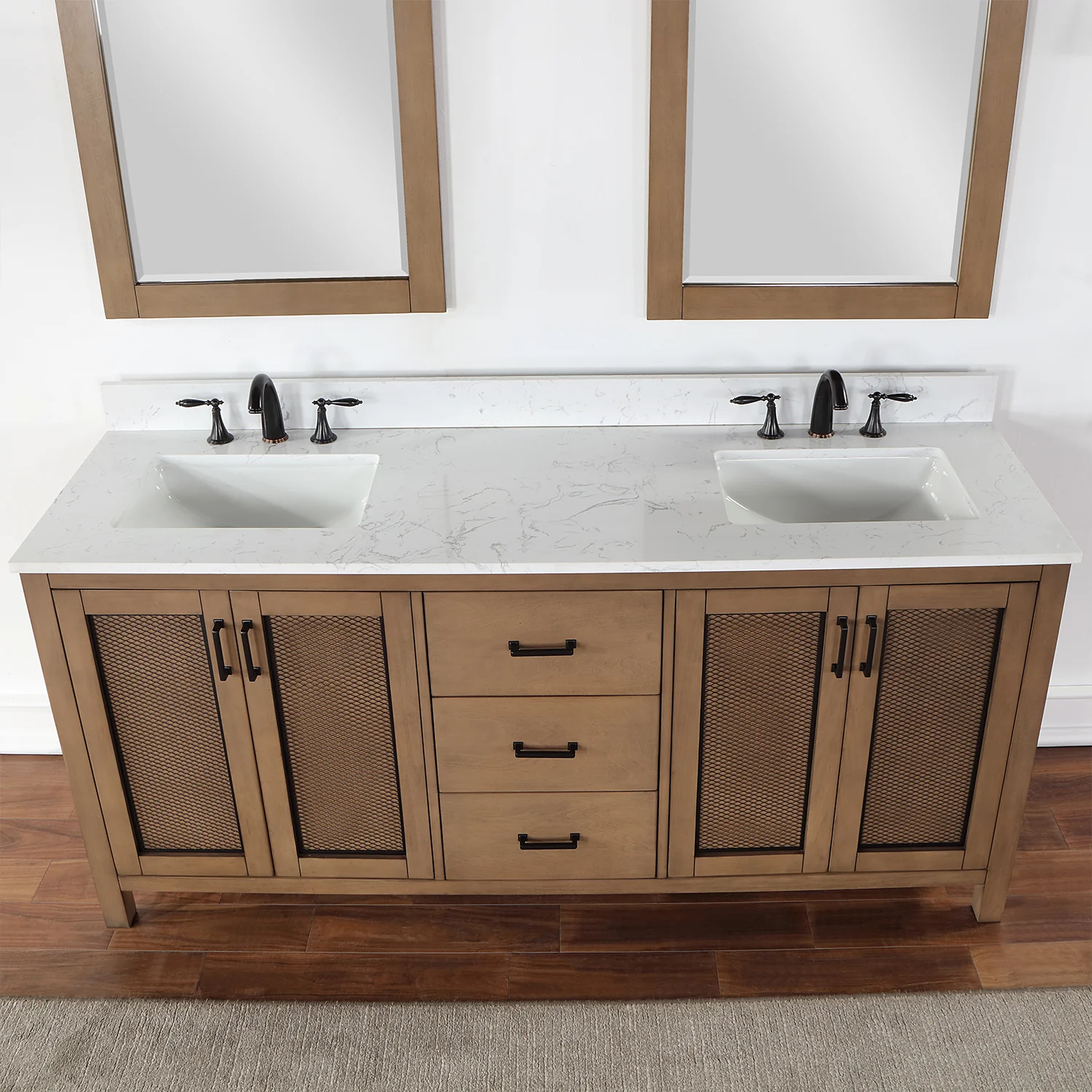 Altair Design Hadiya 72" Double Bathroom Vanity Set in Brown Pine with Aosta White Composite Stone Countertop - Image 7